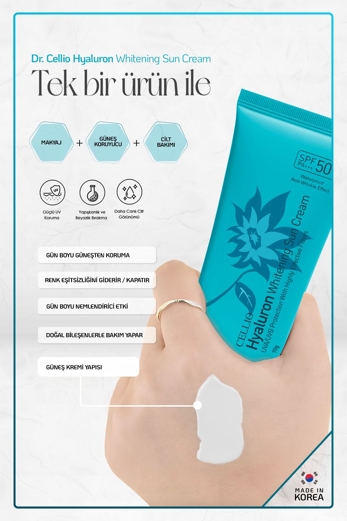 Hyaluronik Asit Içeren Yoğun Nemlendirici Yüksek Koruyucu Spf50+ Pa +++ Uva/uvb Güneş Koruyucu Krem