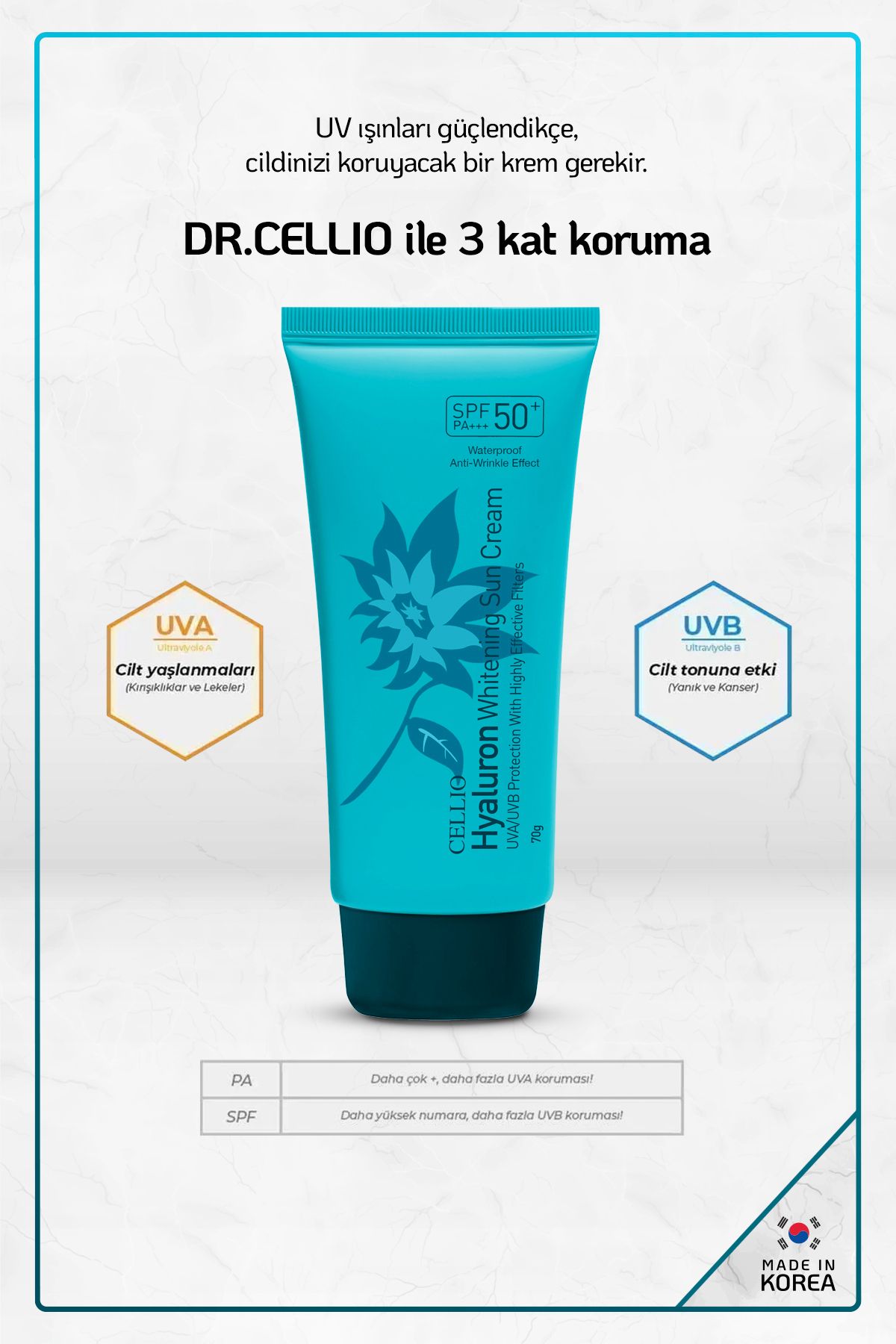 Hyaluronik Asit Içeren Yoğun Nemlendirici Yüksek Koruyucu Spf50+ Pa +++ Uva/uvb Güneş Koruyucu Krem