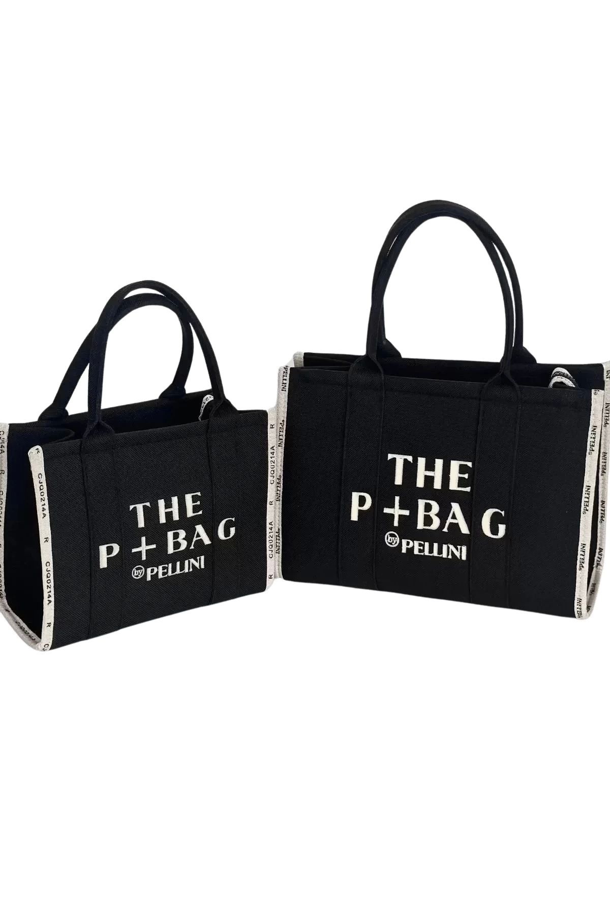 The P+Bag El ve Omuz Büyük Çanta Siyah Krem Çizgili