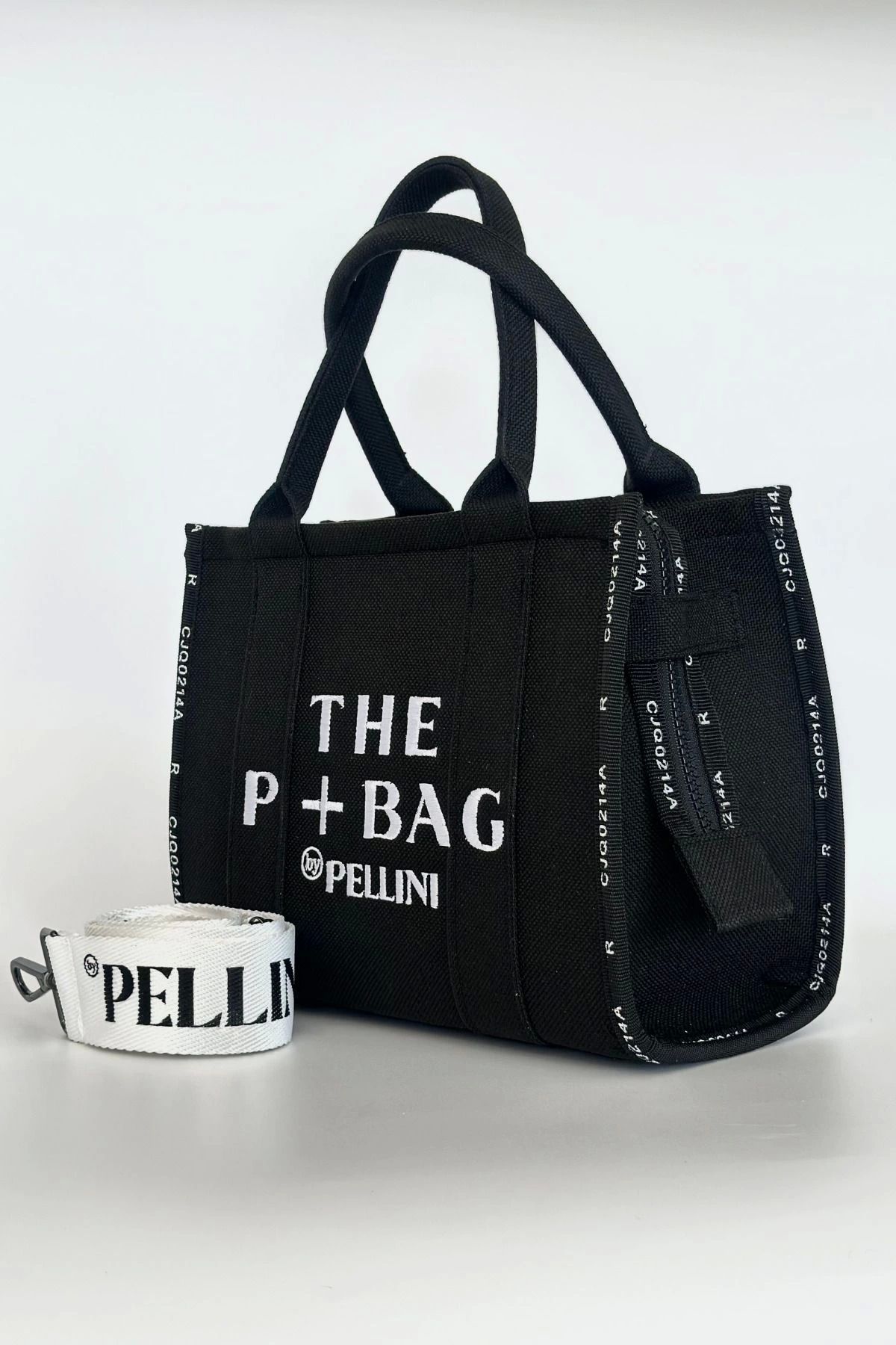 The P+Bag El ve Omuz Büyük Çanta Siyah Çizgili