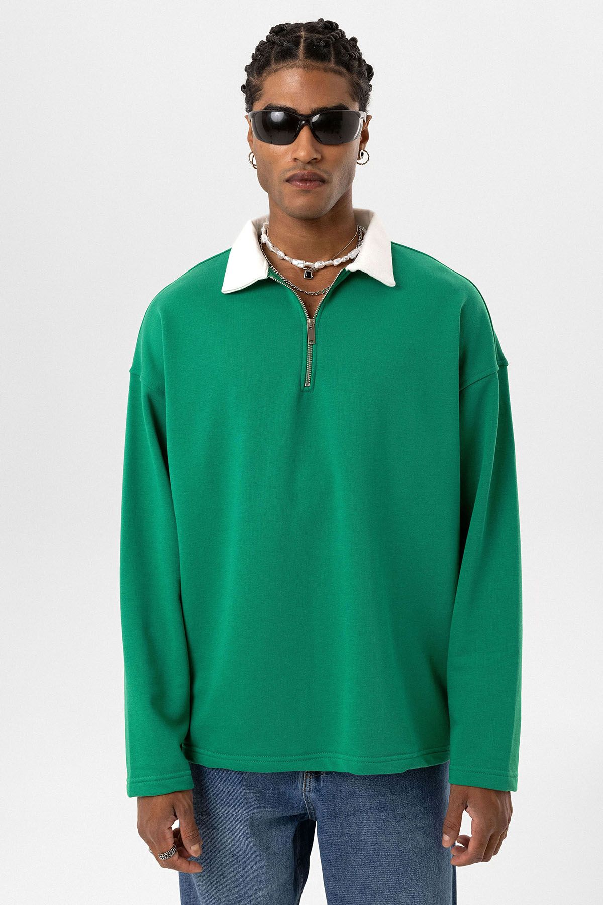 BASIC POLO YAKA FERMUAR DETAYLI SWEATSHIRT BENETTON