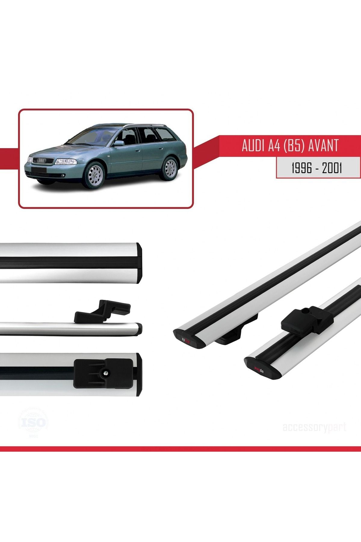 A4 (B5) Avant 1996-2001 Arası Ile Uyumlu Basıc Model Universal Ara Atkı Tavan Barı Gri 2 Adet