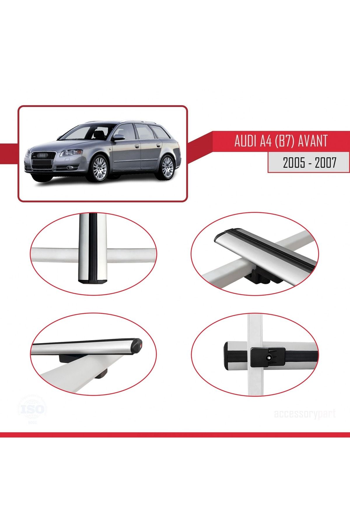 A4 (B7) Avant 2005-2007 Arası Ile Uyumlu Basıc Model Universal Ara Atkı Tavan Barı Gri 2 Adet