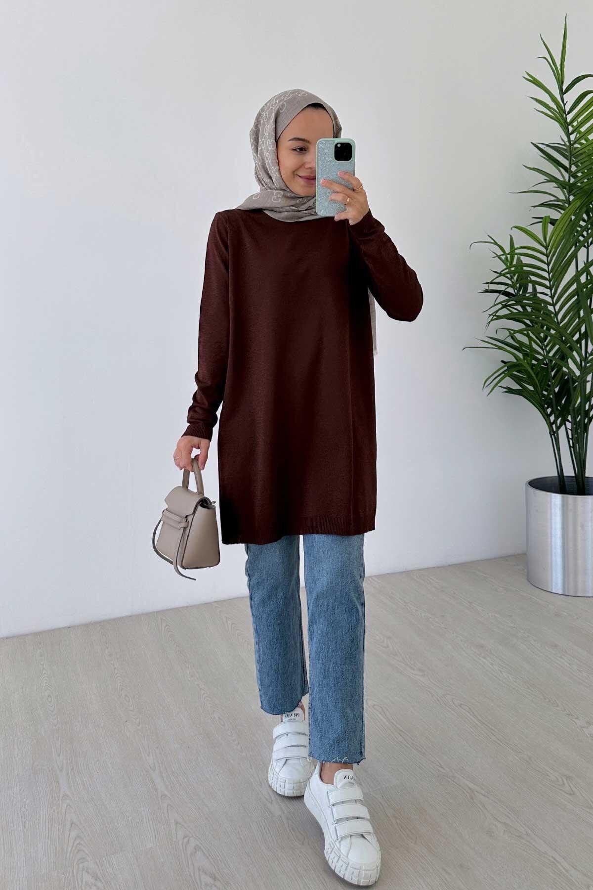 Basic Merserize Tunik - Kahverengi