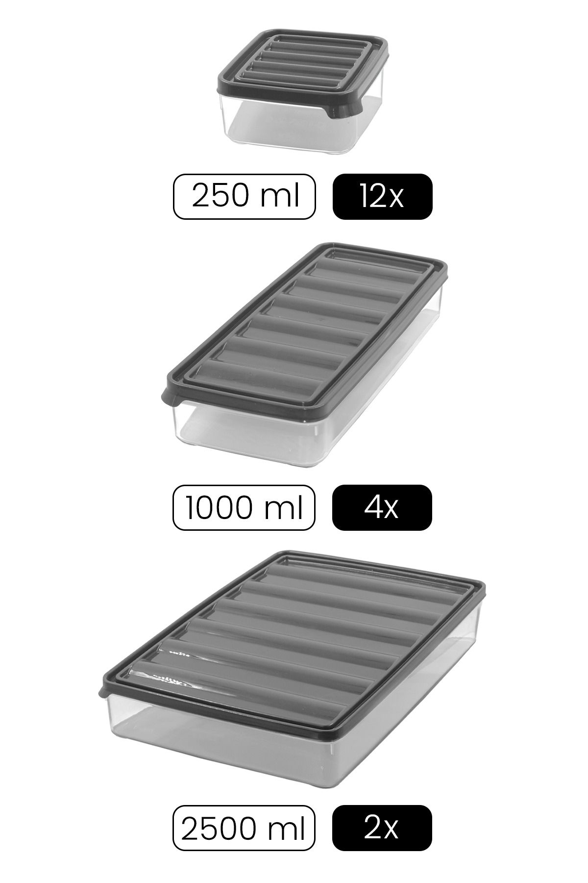 18 li Buzdolabı ve Mikrodalga Saklama Kabı - Buzdolabı Organizeri ( 250ml x12 1000ml x4 2500mlx2 )