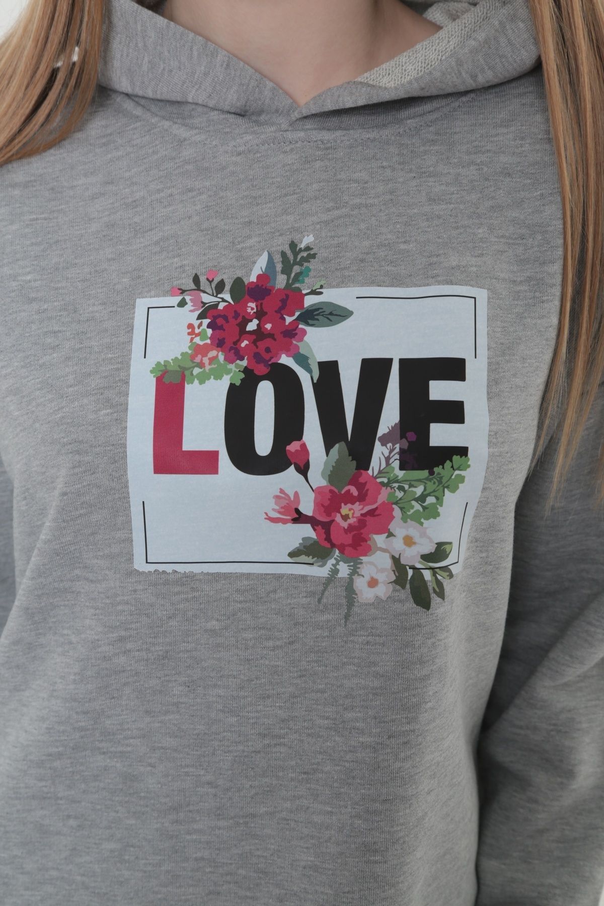 LOVE FLOWER Etek Ucu Pileli Kapüşonlu t-shirt -6