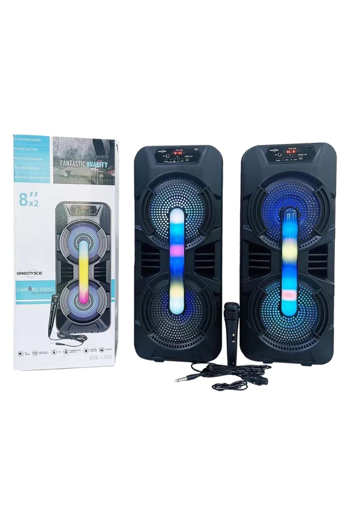 Bluetooth Hoparlör Karaoke Mikrofonlu Hediyeli Led Işıklı Speaker 8x2