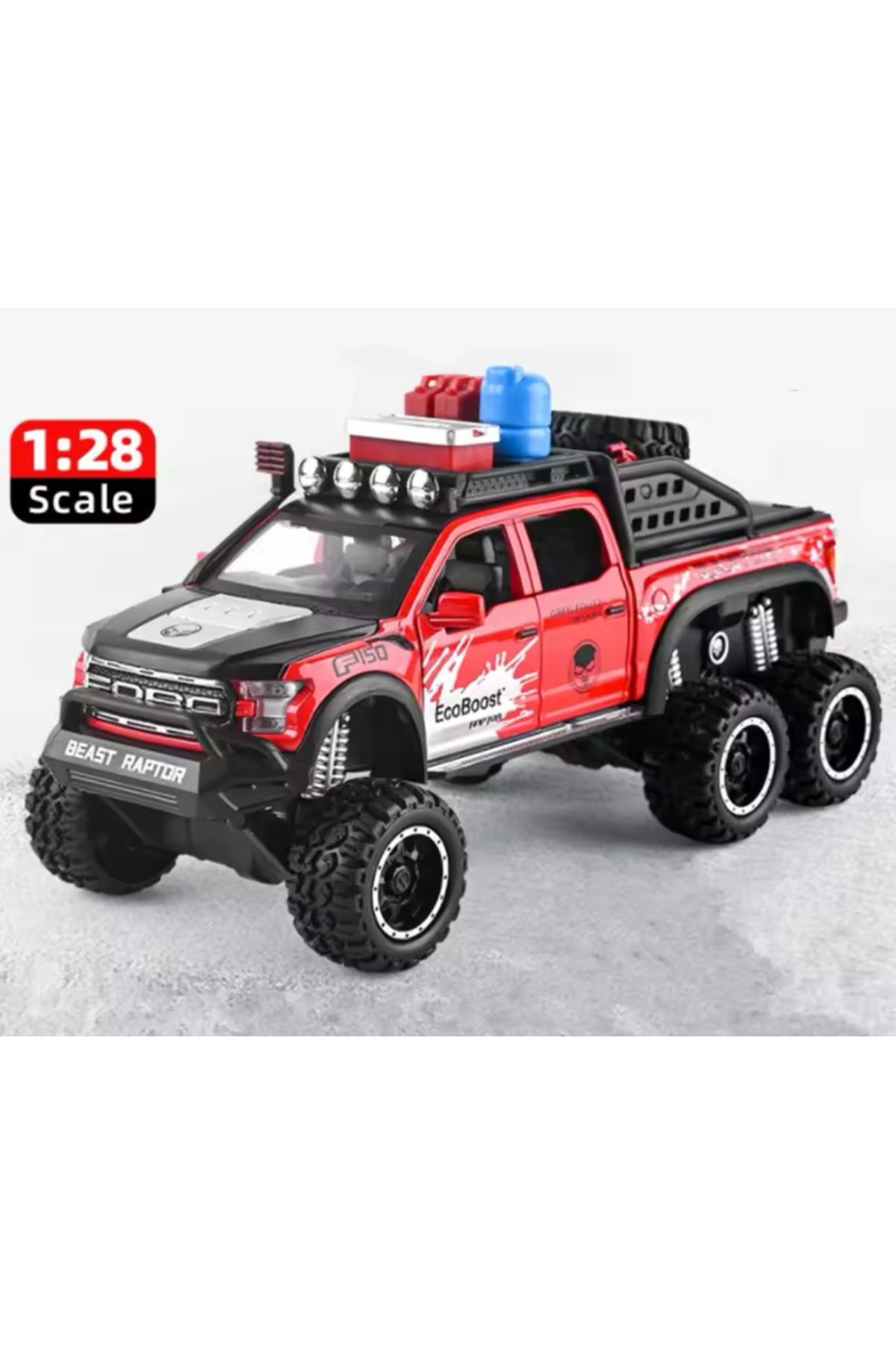 raptor ford Arazi 6x6 off road 1:28 diecast metal araba  egzoz dumanlı ışık ses tüm kap.açılır