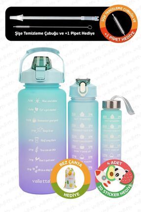 Eldorado 3lü Set Bpa Içermez Motivasyonel Su Matarası Yeşil Su Matarası,su Şişesi,suluk Image 0
