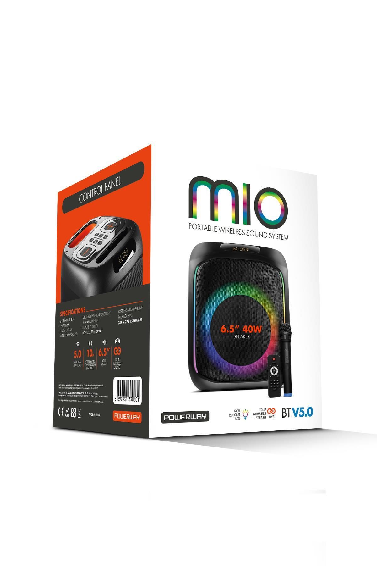 MIO Taşınabilir Mikrofonlu 40 W Parti Karaoke Kumandalı Bluetooth Hoparlör Led Işıklı