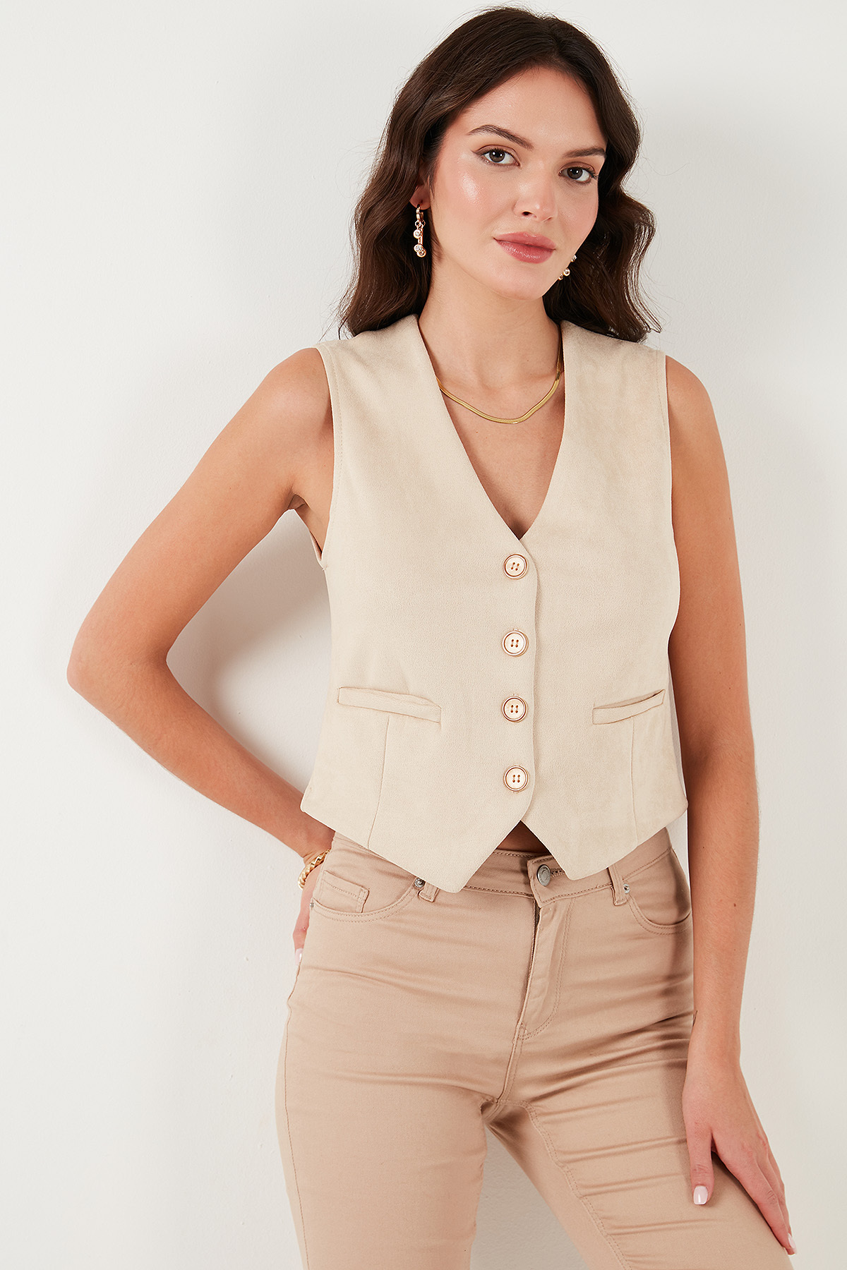 VEST 5865576 جلیقه دکمه دار یقه جیر غواصی نصب شده