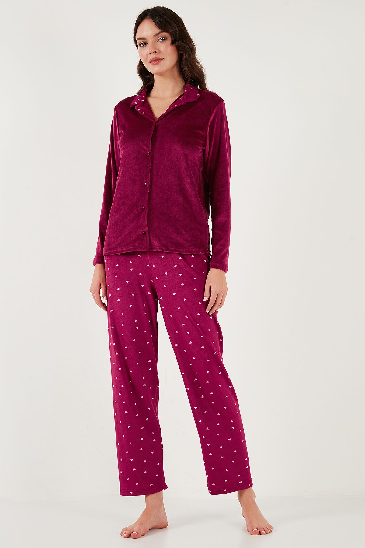 Regular Fit Desenli Parlak Kadife Pijama Takımı  PİJAMA TAKIMI 65713311