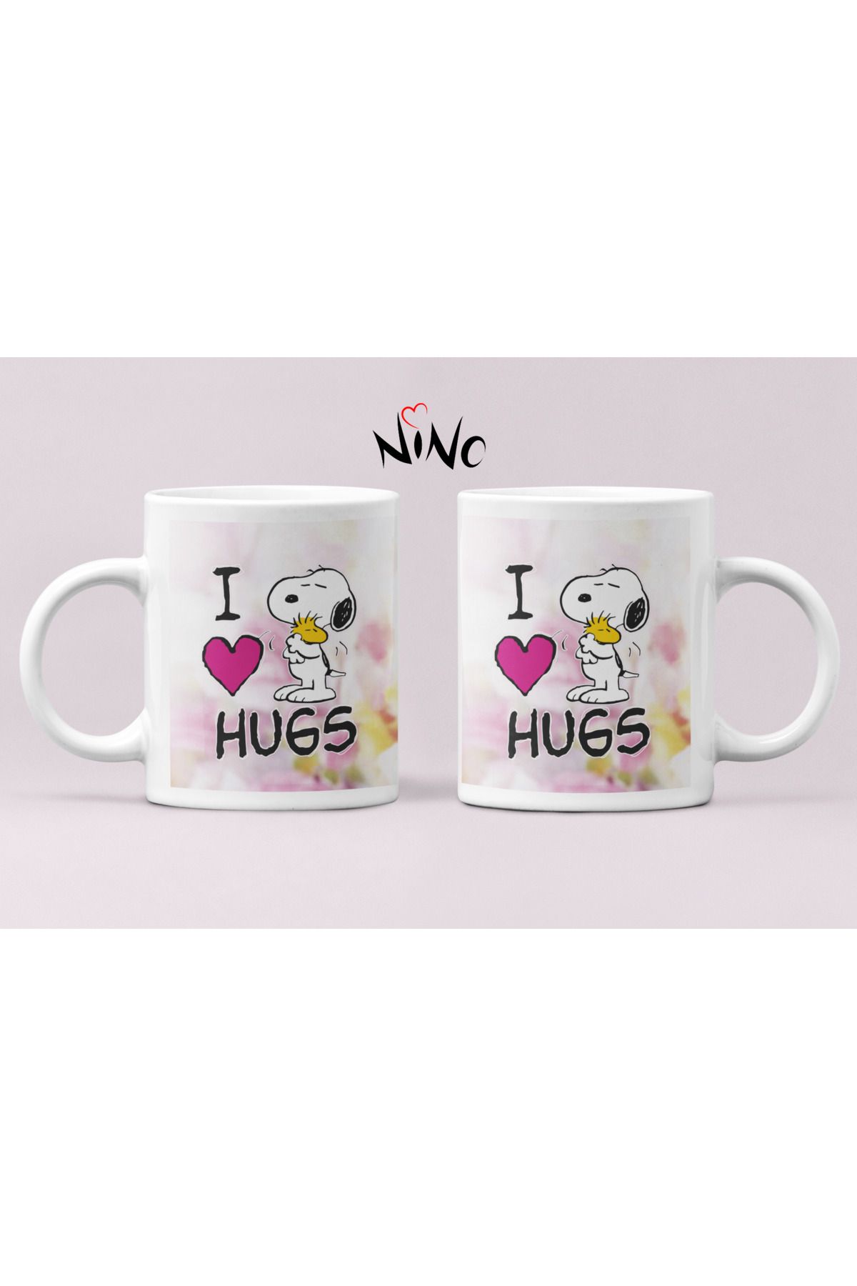 I Love Hugs Snoppy & Woodstock Sarılmayı Seviyorum Baskılı Hediyelik Kupa Bardak