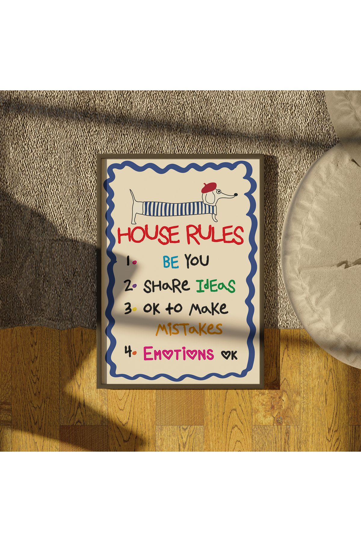 Çerçevesiz Poster House Rules I Ev Kuralları, Motto, Tipografik, Yazı, Komik Poster