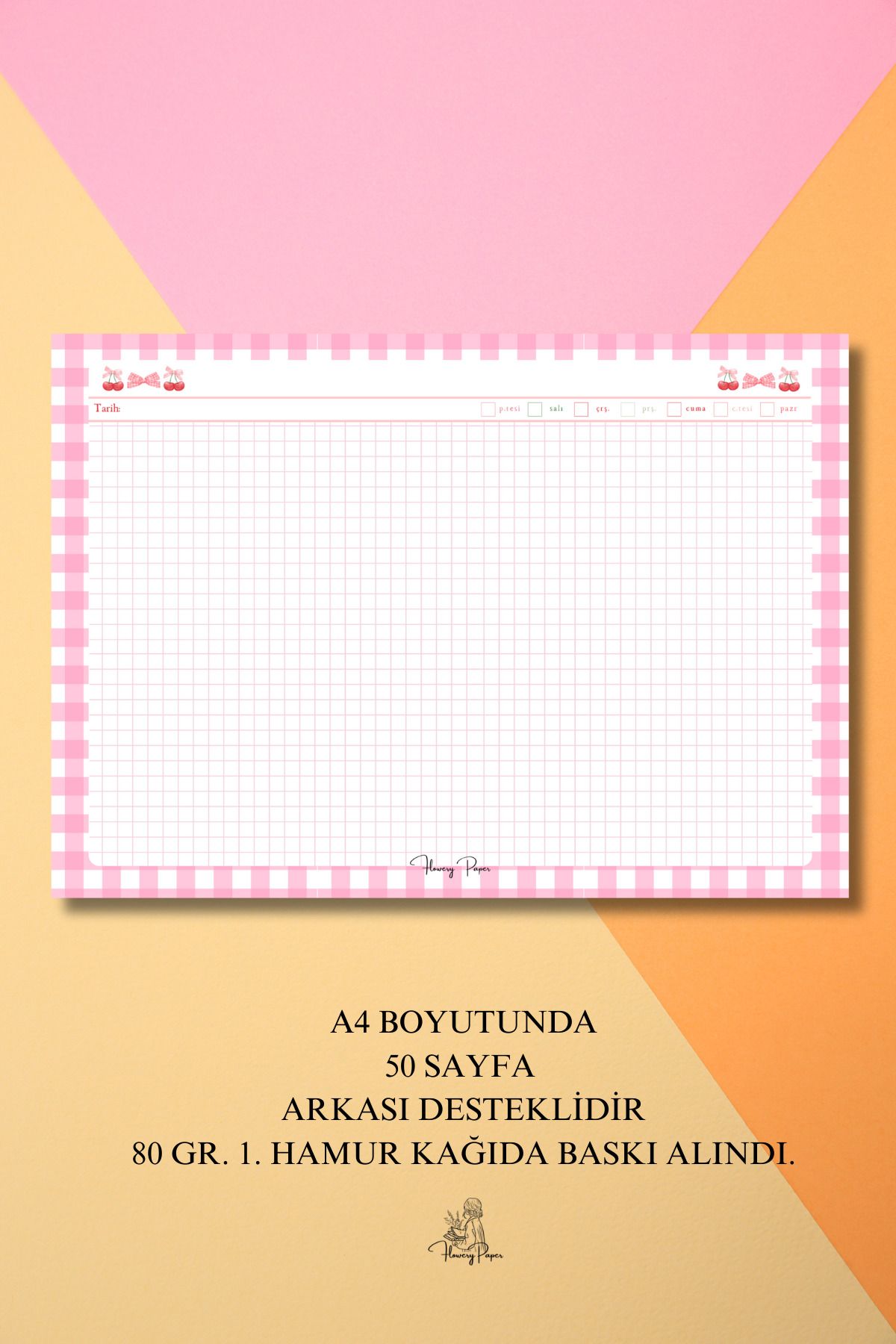 4'lü Cherry Notepad Set - Memopad,Check List ,Not Defteri ,Bloknot ,Not kağıdı, Okul defterleri