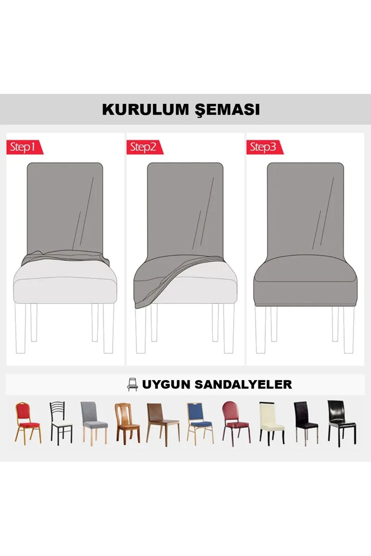 Bambu Nano Kumaş Likralı Yıkanabilir Sandalye Kılıfı Lastikli Tekli Sandalye Örtüsü - Bordo