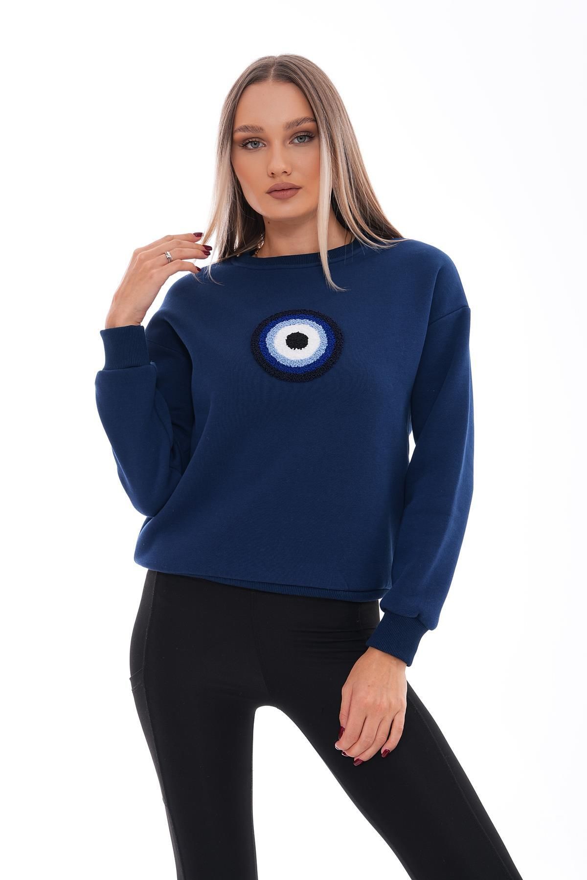 Kadın Nazar Boncuğu Nakışlı Üç İplik Sweatshirt 245310 -