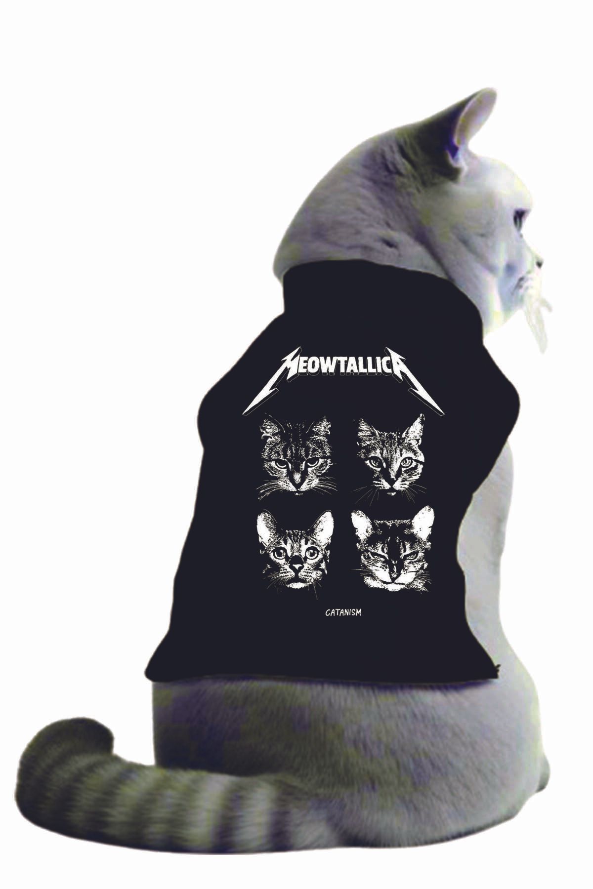 Meowtallica Kedi Baskılı Kedi Sweatshirt