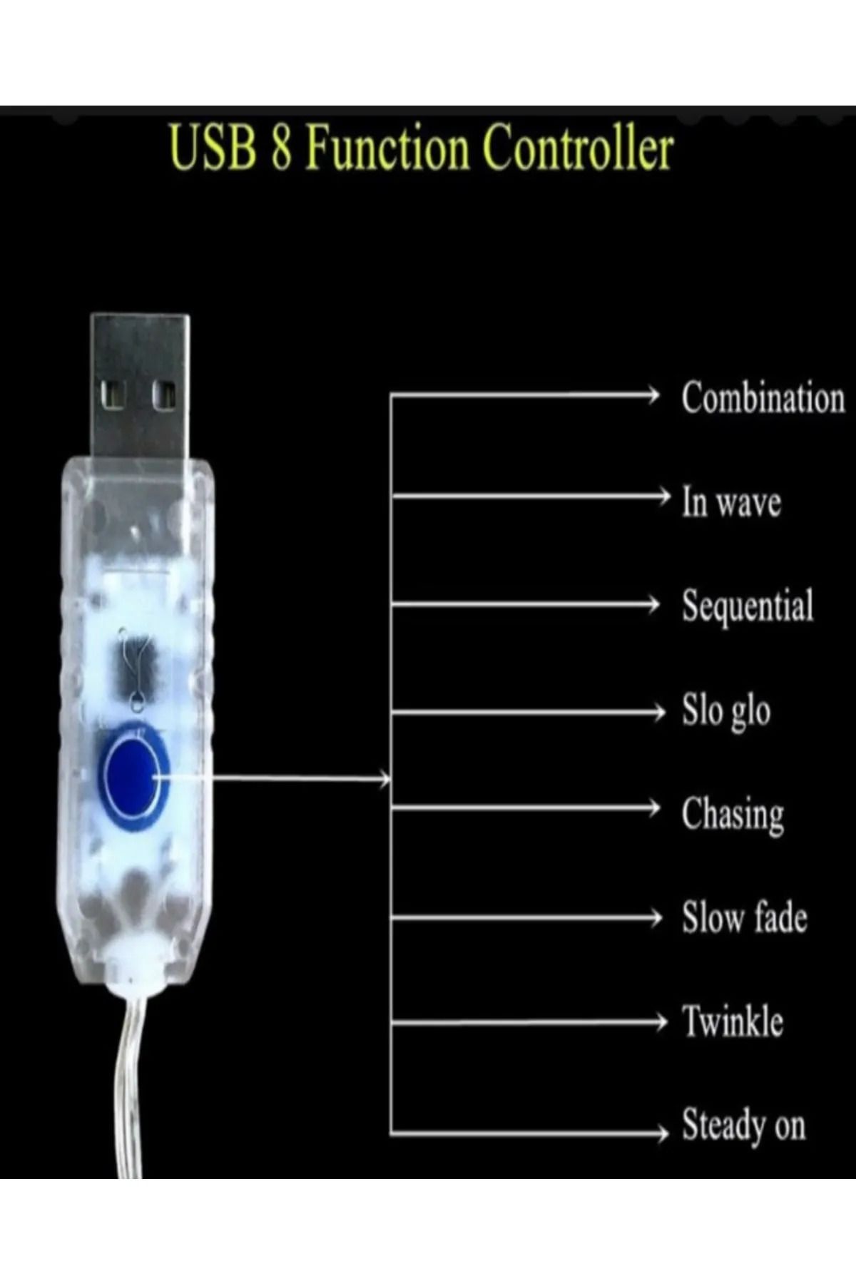 8 Modlu Usb Li Kumandalı 10 M Peri Led Dekoratif Amaçlı Beyaz