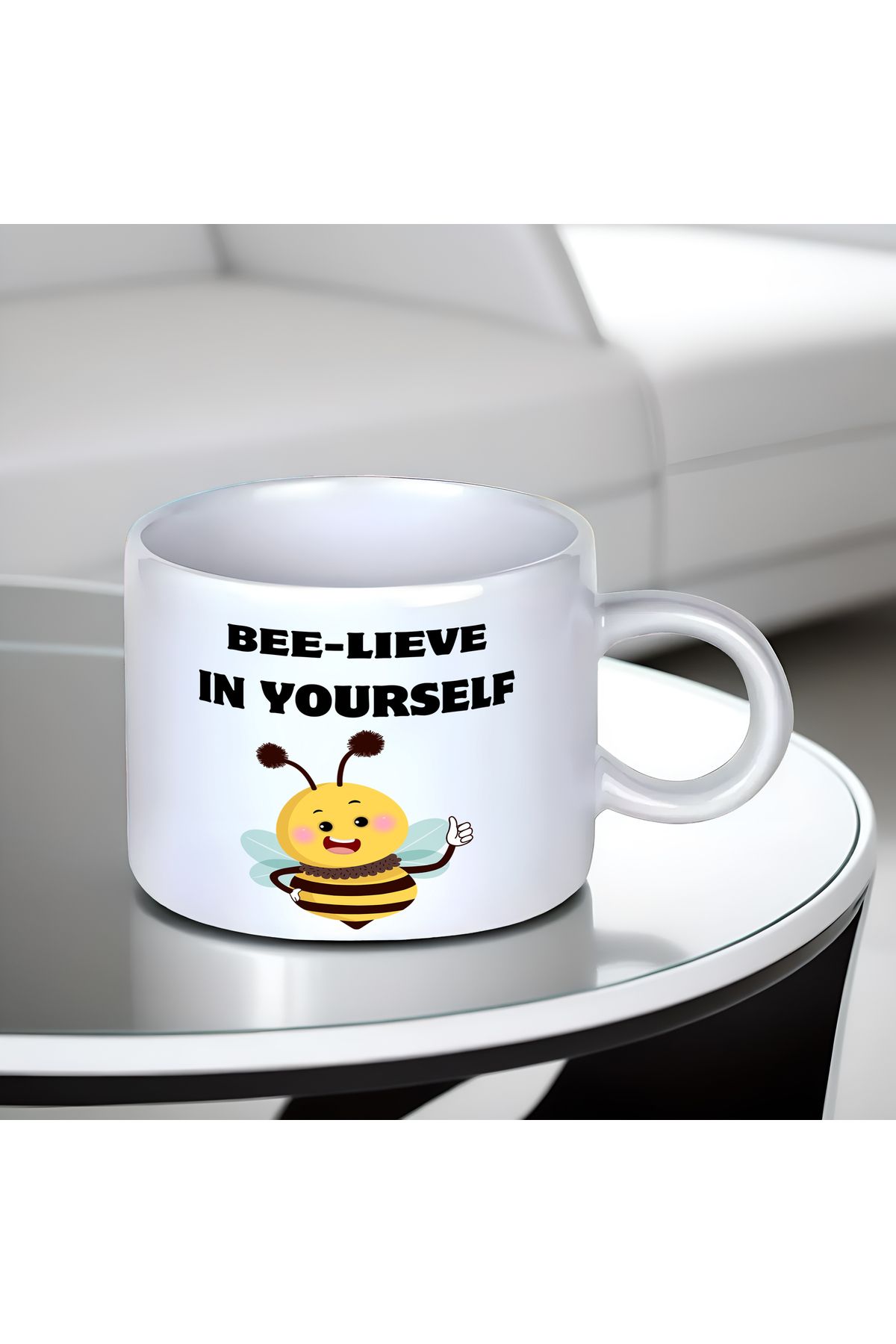 Eğlenceli Tasarımlı "BEE-LİEVE İN YOURSELF" Küçük Boy Kupa (150 ml) - 1 Adet