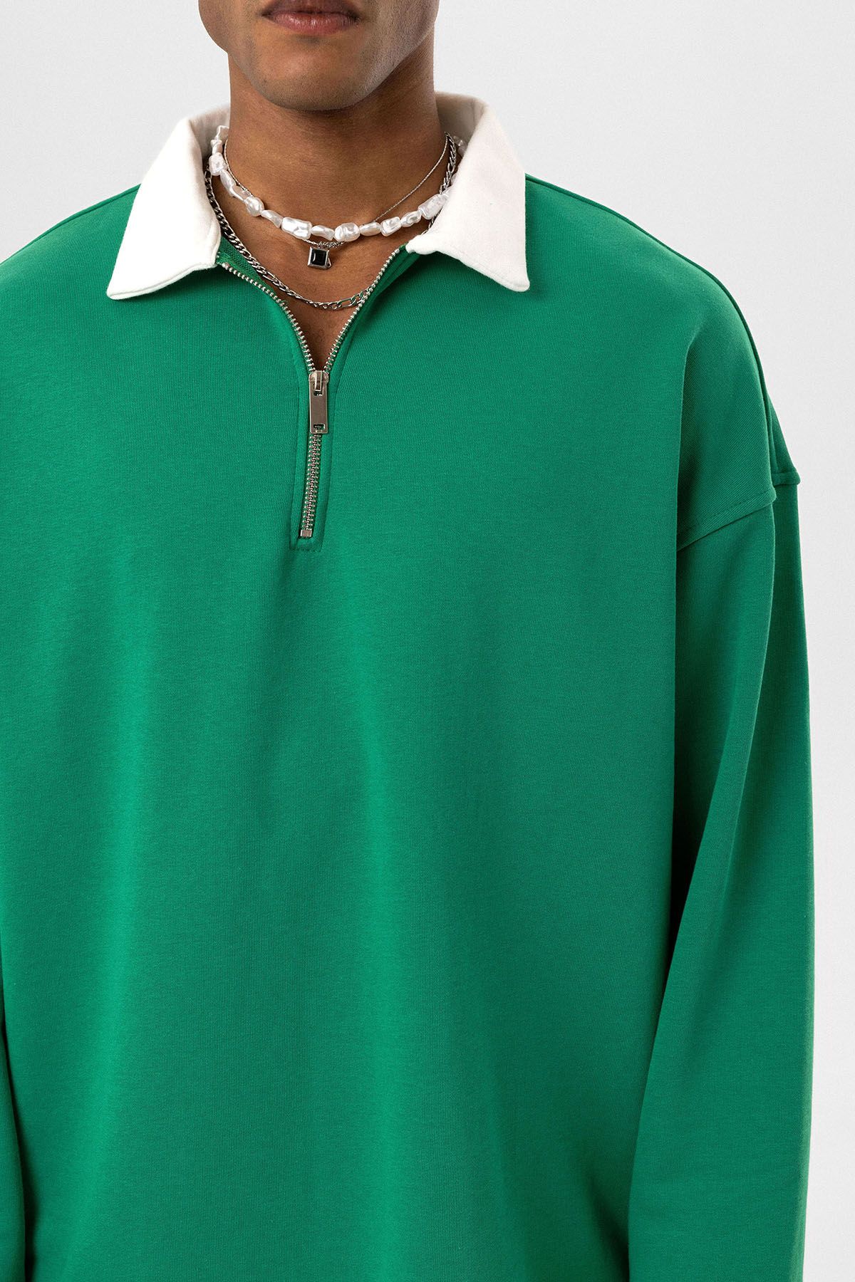 BASIC POLO YAKA FERMUAR DETAYLI SWEATSHIRT BENETTON