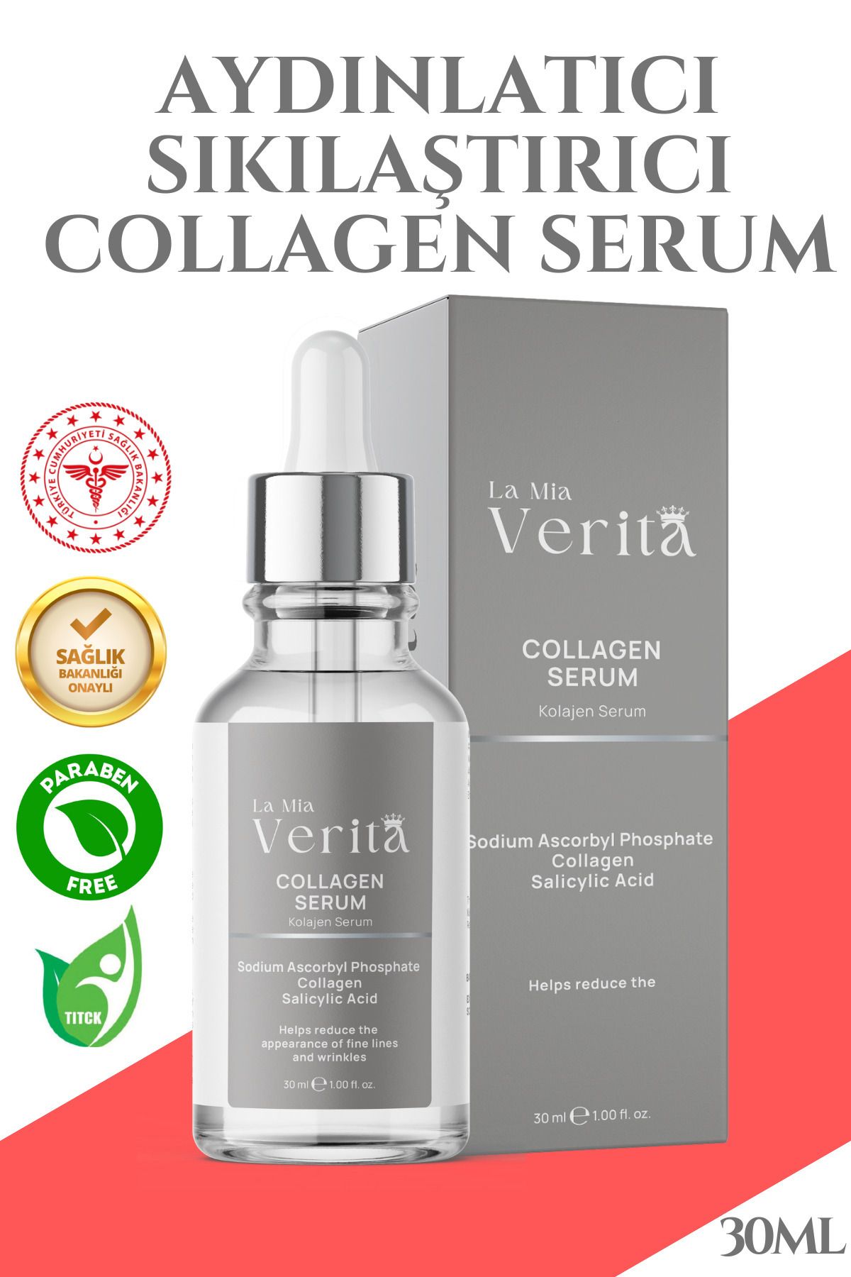 Hyaluronik Asit Içeren Aydınlatıcı Kırışıklık Karşıtı Kolajen Cilt Bakım Serum 30 ml