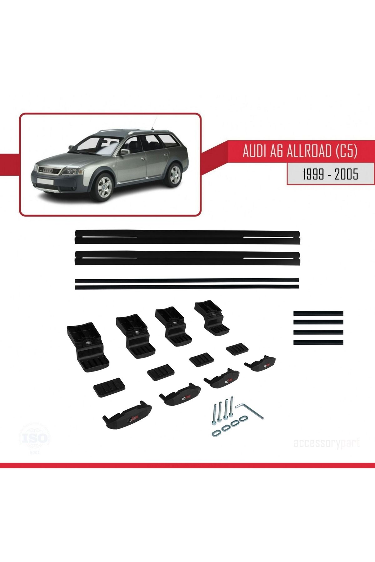 A6 (C5) Allroad 1999-2005 Arası Ile Uyumlu Basıc Model Universal Ara Atkı Tavan Barı Siyah 2 Adet