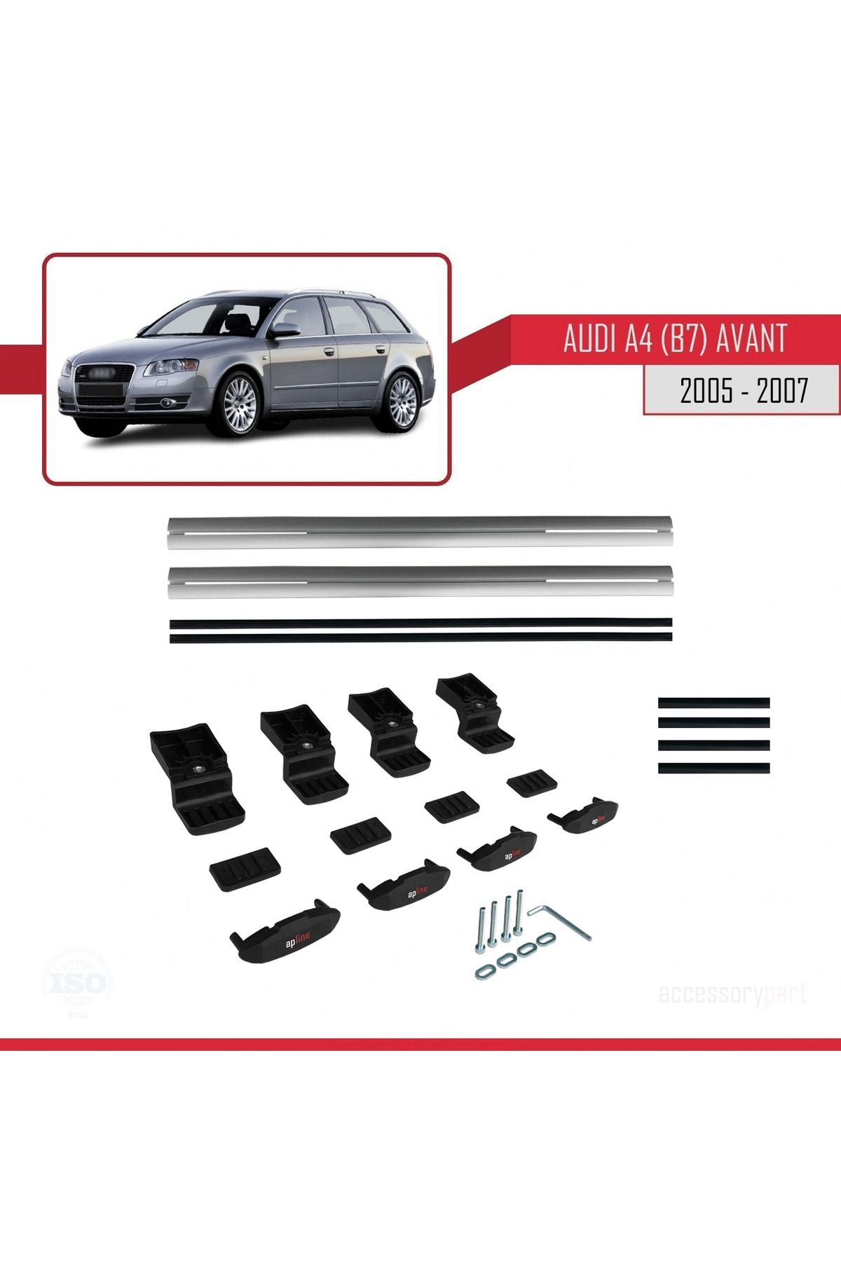 A4 (B7) Avant 2005-2007 Arası Ile Uyumlu Basıc Model Universal Ara Atkı Tavan Barı Gri 2 Adet