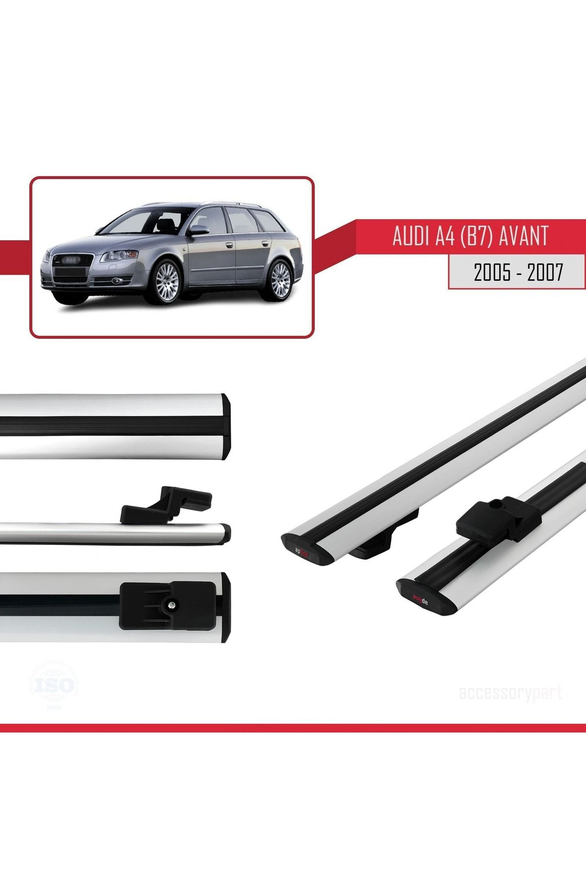 A4 (B7) Avant 2005-2007 Arası Ile Uyumlu Basıc Model Universal Ara Atkı Tavan Barı Gri 2 Adet