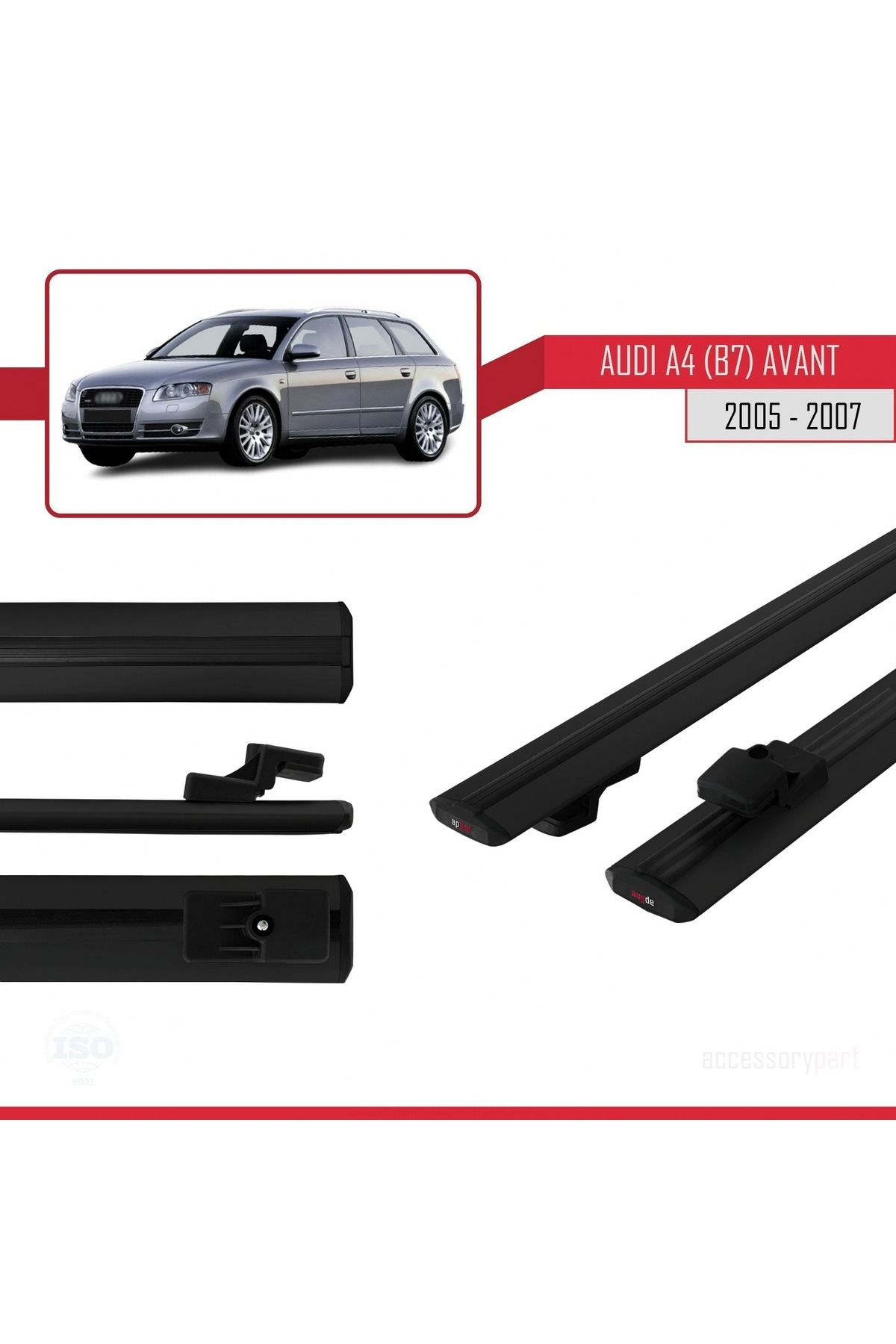 A4 (B7) Avant 2005-2007 Arası Ile Uyumlu Basıc Model Universal Ara Atkı Tavan Barı Siyah 2 Adet