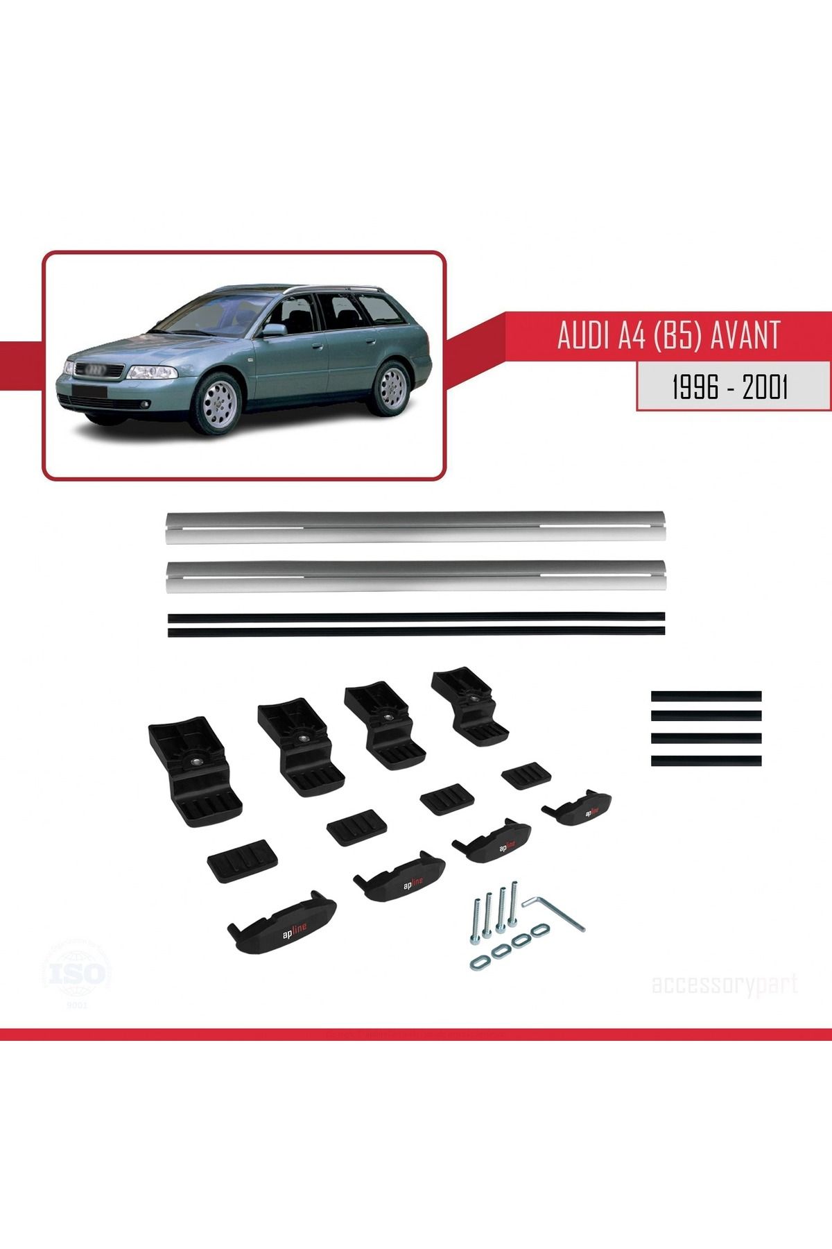 A4 (B5) Avant 1996-2001 Arası Ile Uyumlu Basıc Model Universal Ara Atkı Tavan Barı Gri 2 Adet