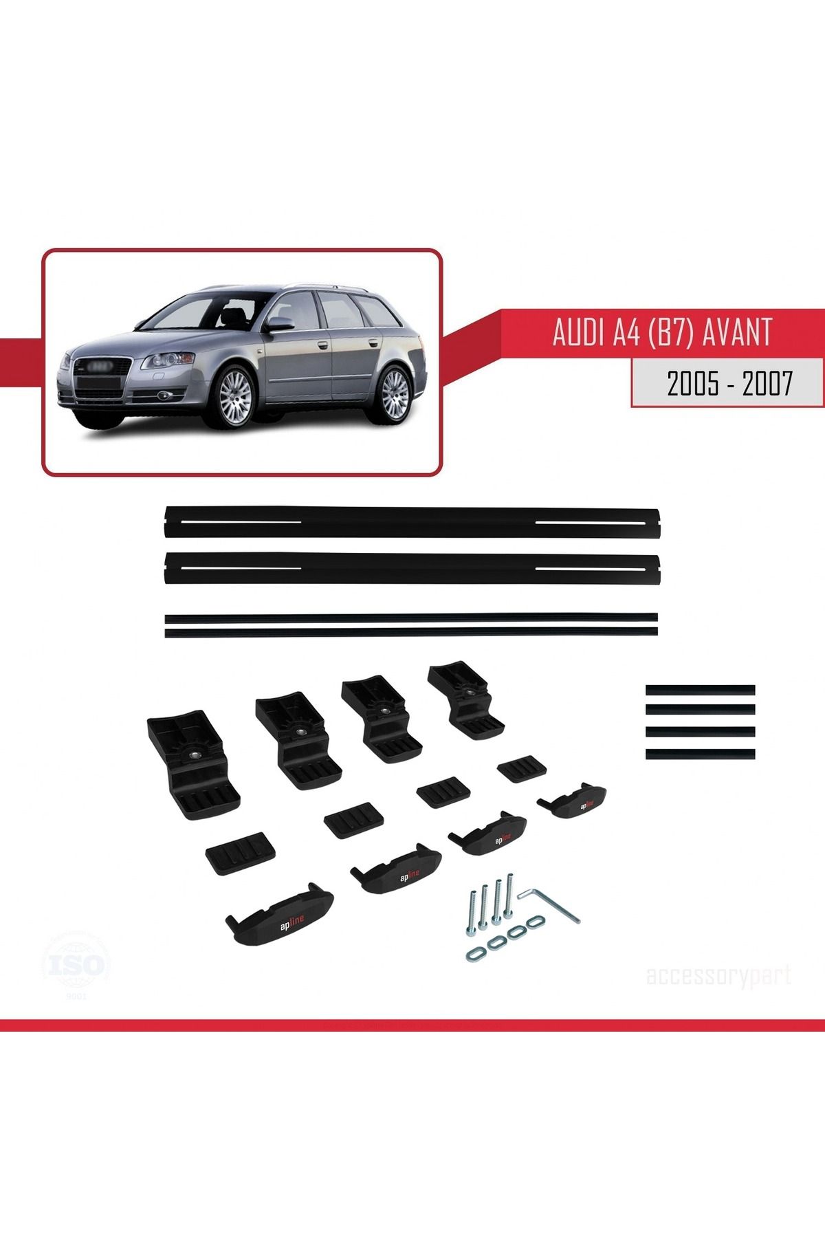 A4 (B7) Avant 2005-2007 Arası Ile Uyumlu Basıc Model Universal Ara Atkı Tavan Barı Siyah 2 Adet