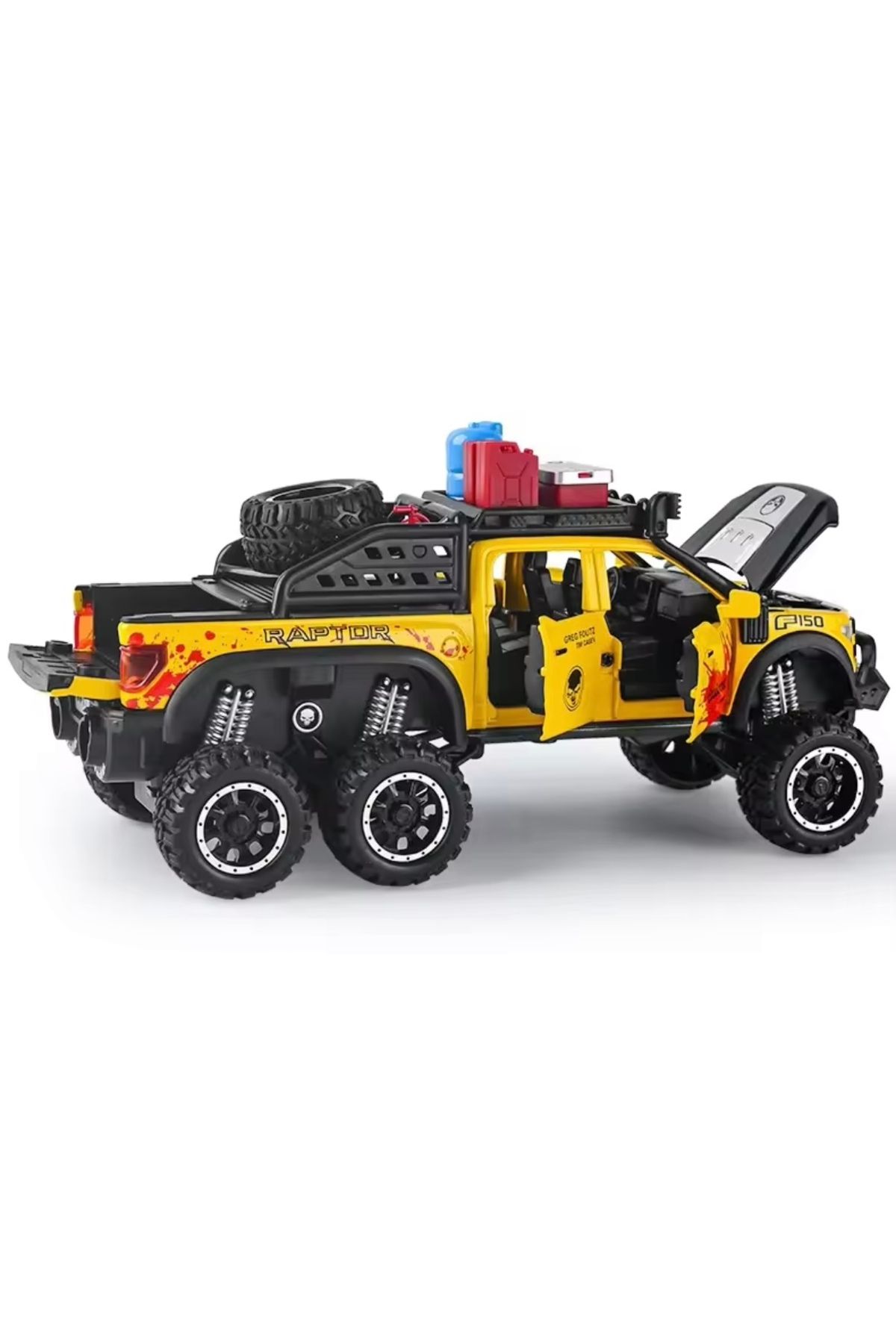 raptor ford Arazi 6x6 off road 1:28 diecast metal araba  egzoz dumanlı ışık ses tüm kap.açılır