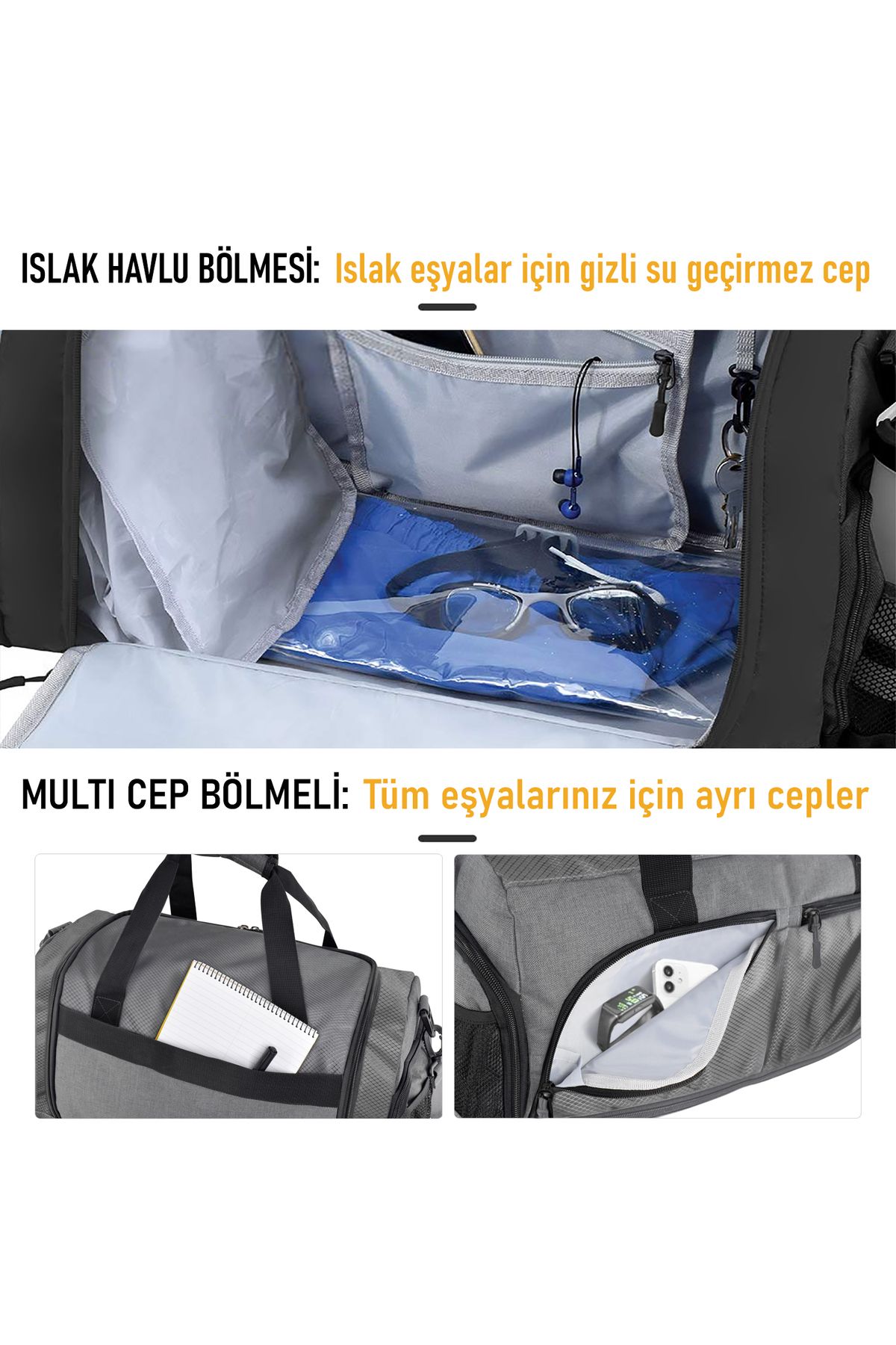 Spor Çantası, 10 Cepli, Ayakkabı bölmeli, Seyahat Çantası, Gym, Fitness  Spor Çantası Mor