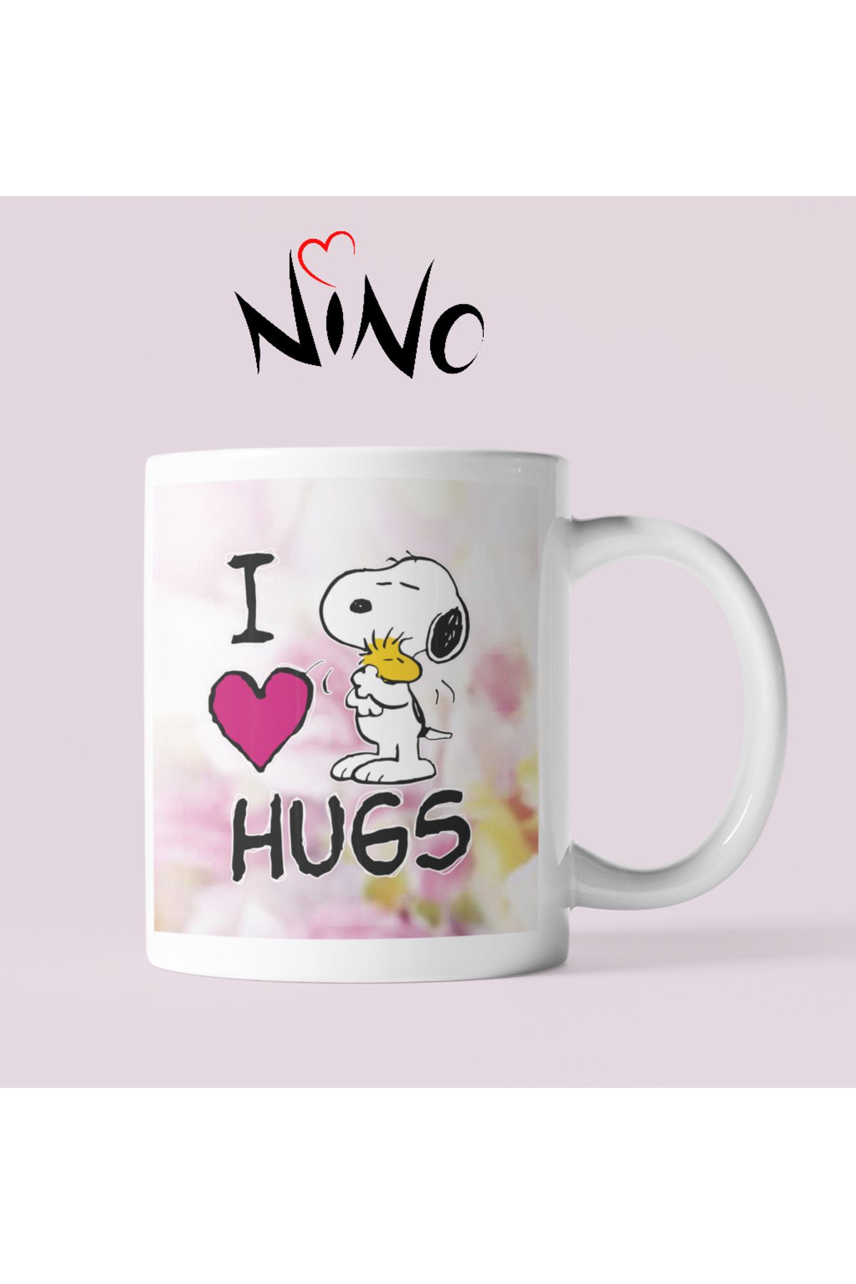 I Love Hugs Snoppy & Woodstock Sarılmayı Seviyorum Baskılı Hediyelik Kupa Bardak