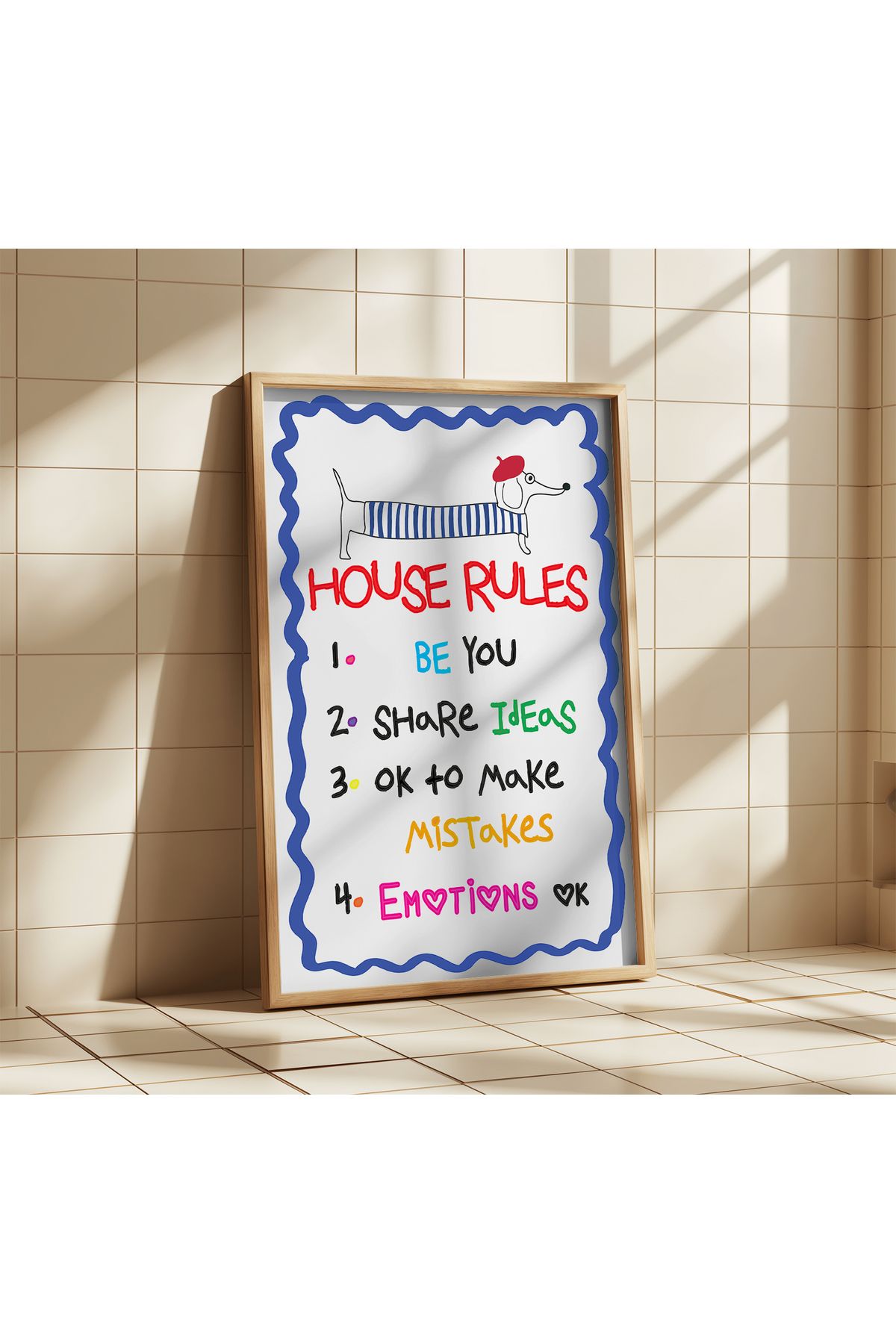 Çerçevesiz Poster House Rules I Ev Kuralları, Motto, Tipografik, Yazı, Komik Poster