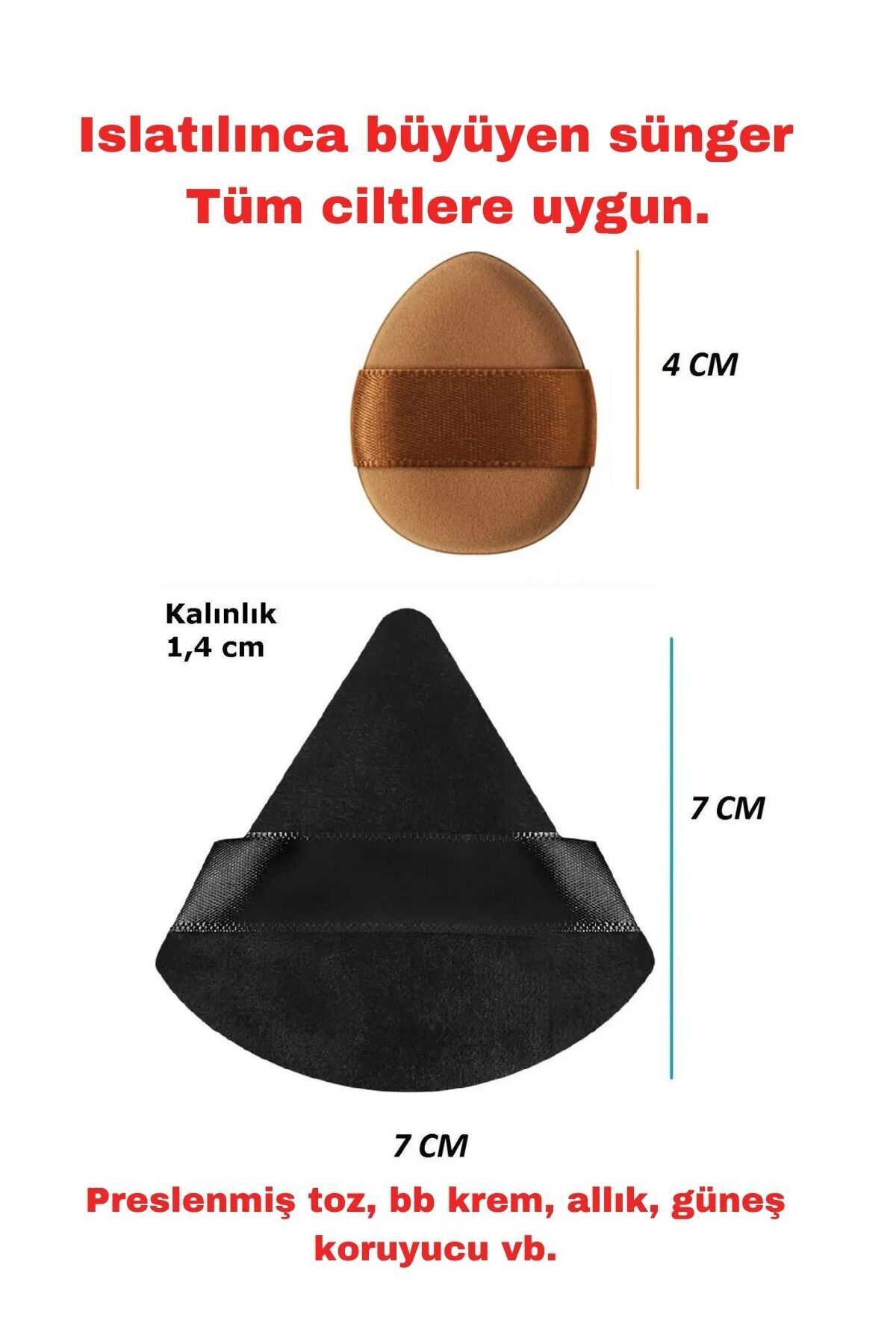 2 Adet Mini Ve 1 Adet Üçgen Kozmetik Puf Parmak Yüz Makyaj Göz Altı Kapatıcı Kuru Islak Bez Süngeri