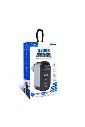 Blic Termal Akım Korumalı, Isıya Dayanıklı Tekli Priz 2xUSB 1xType C FTR-07 Image 1
