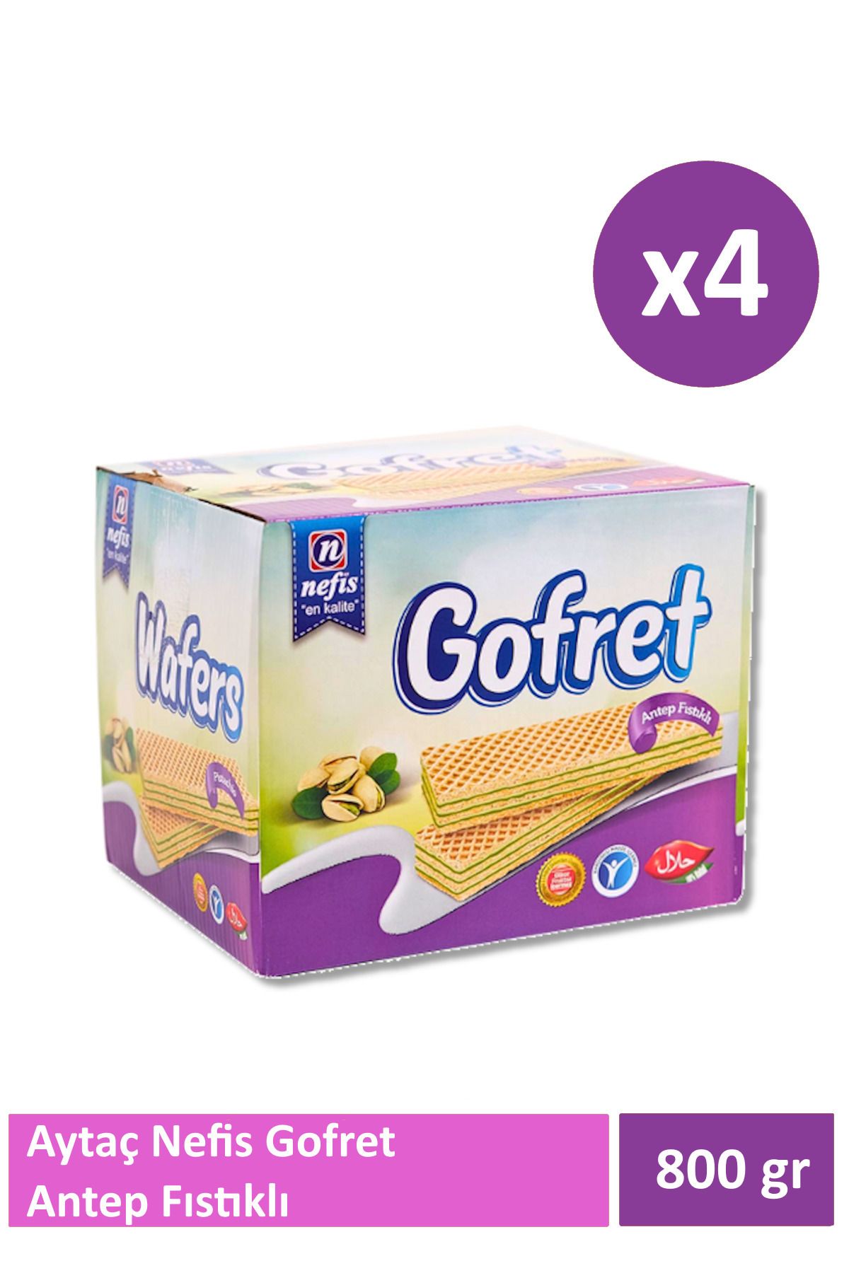 Nefis Gofret Antep Fıstıklı 800 gr x 4 Adet