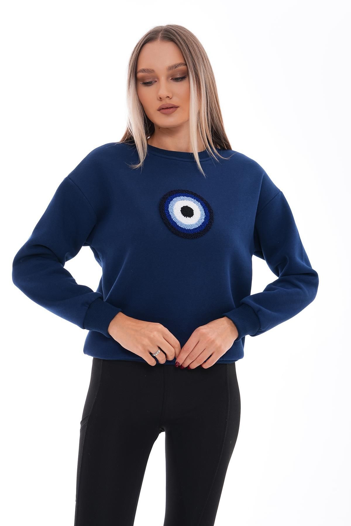 Kadın Nazar Boncuğu Nakışlı Üç İplik Sweatshirt 245310 -