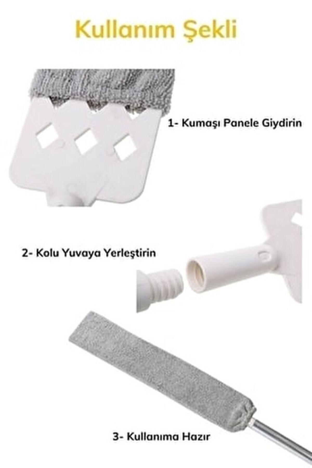 ( 1 Yedekli ) Mikrofiber Başlıklı Girintili Yüzey Dip Köşe Raf Temizleme Mopu Toz Alma Fırçası