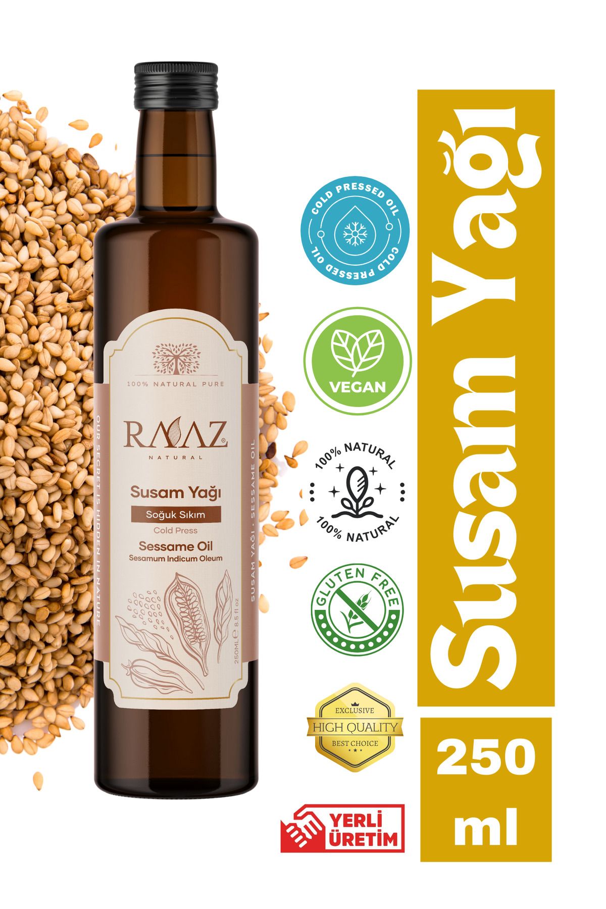 RAAZ250 ml Soğuk Sıkım SusamYağı,%100 Saf Ve...