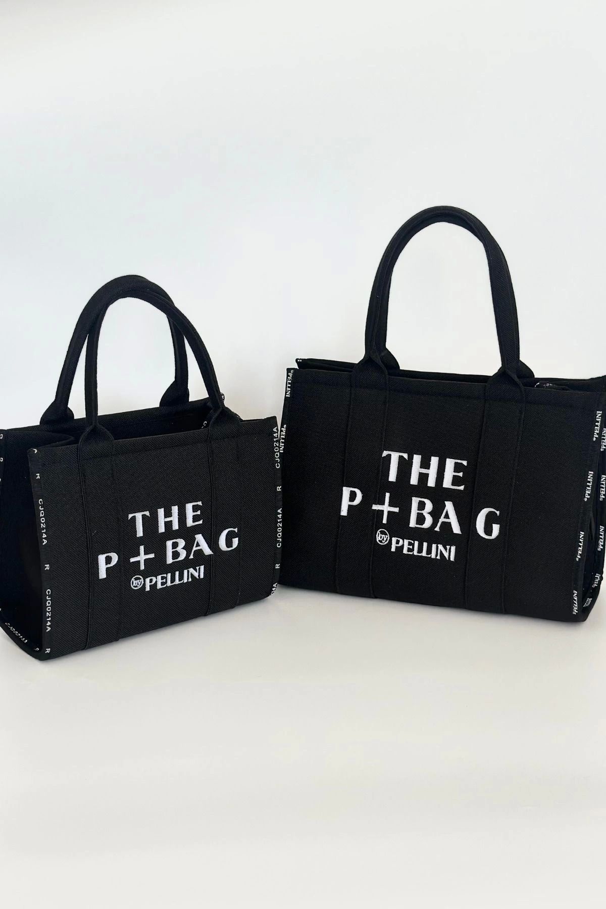 The P+Bag El ve Omuz Büyük Çanta Siyah Çizgili