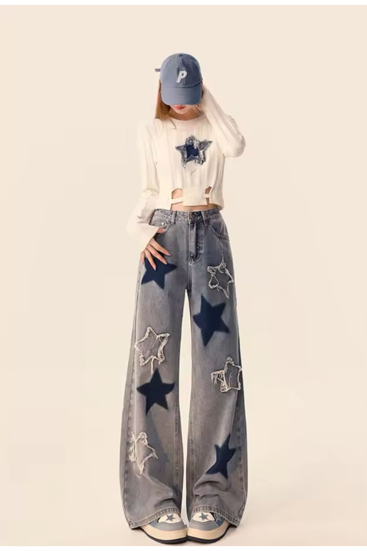 Y2k Recycled Baggy Pocket Star Jean Pantolon