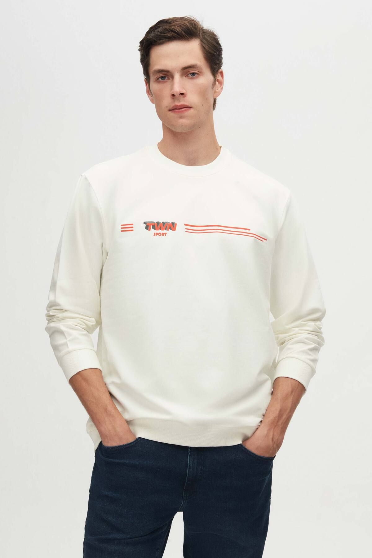 TWNRelaxed Fit Ekru BaskılıSweatshirt