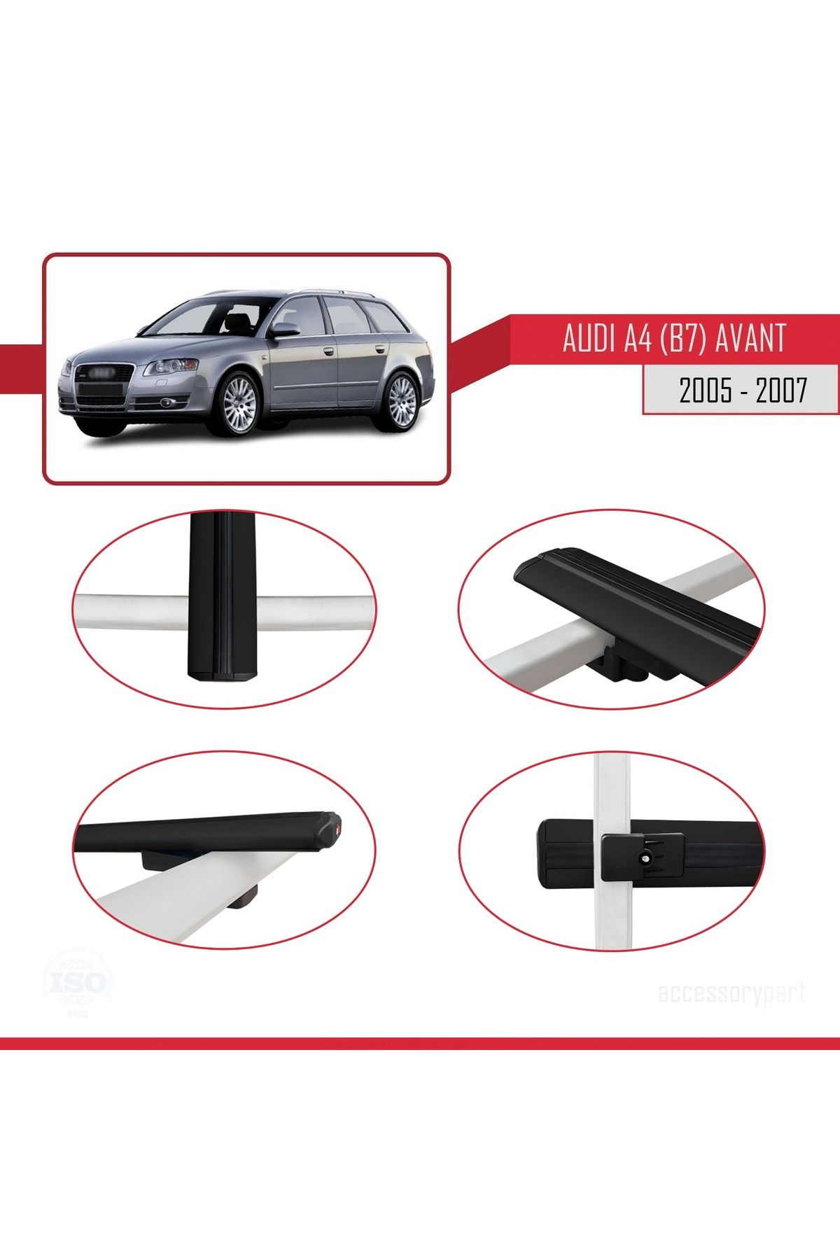 A4 (B7) Avant 2005-2007 Arası Ile Uyumlu Basıc Model Universal Ara Atkı Tavan Barı Siyah 2 Adet