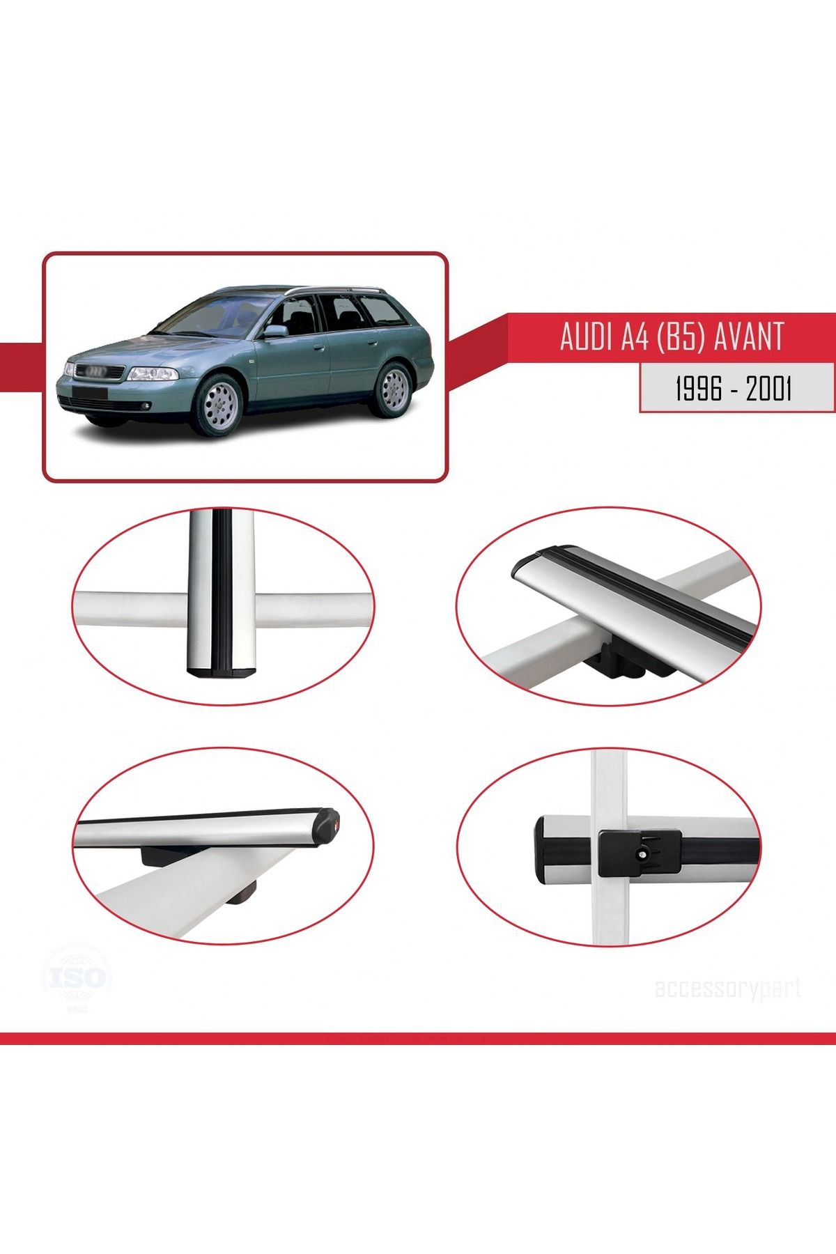 A4 (B5) Avant 1996-2001 Arası Ile Uyumlu Basıc Model Universal Ara Atkı Tavan Barı Gri 2 Adet