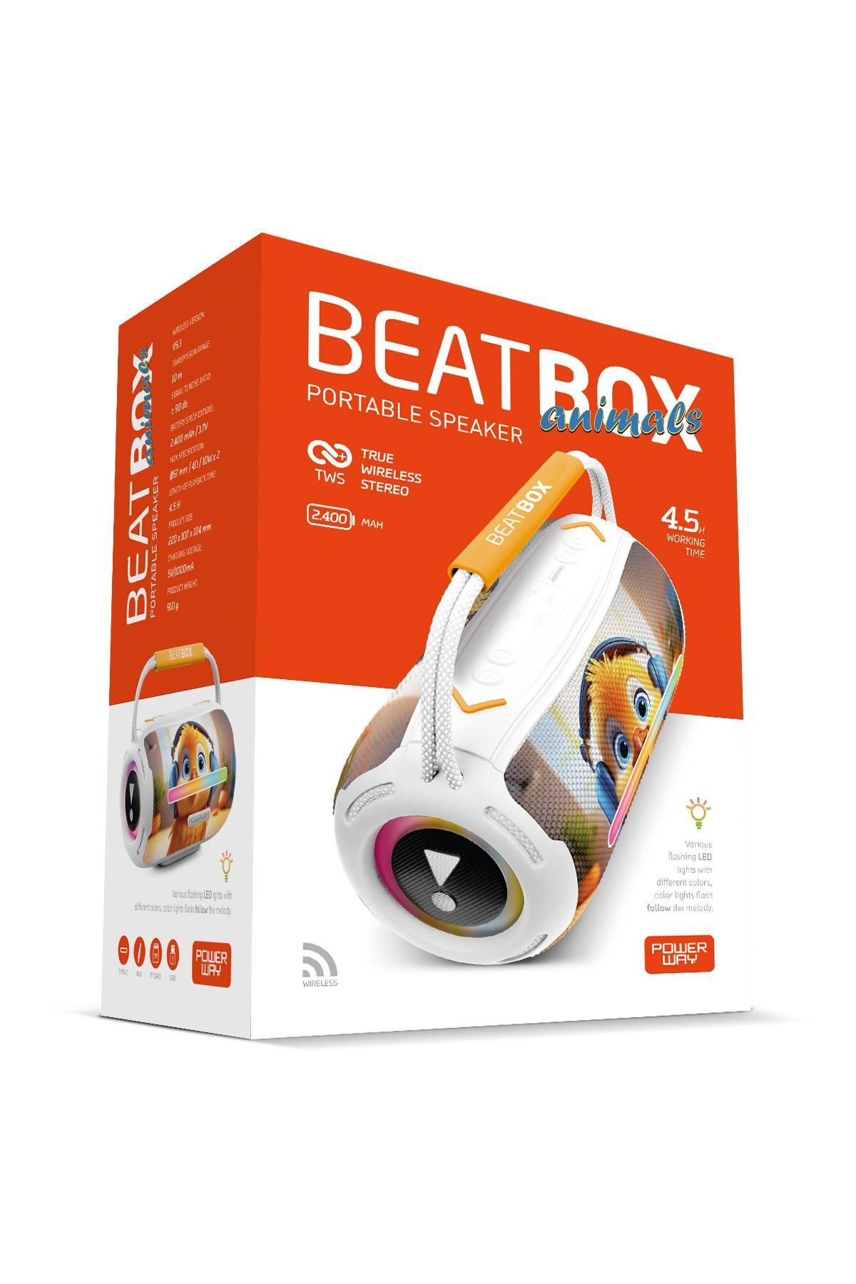 Beatbox Animals Civciv Led Işıklı Dayanıklı Ses Bombası Usb Sd Aux Bluetooth Hoparlör