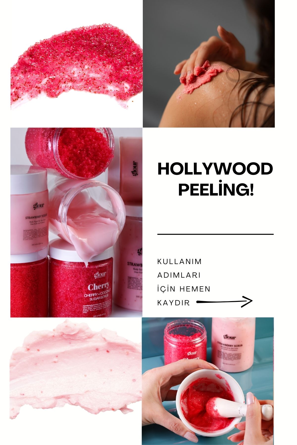 Vişne + Hindistan Özlü Sugar Scrub / Çilek Özlü Scrub Hollywood Peeling Pink Set