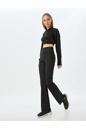 İspanyol Paça Spor Tayt Yüksek Bel Dar Kalıp İnterlok Image 0